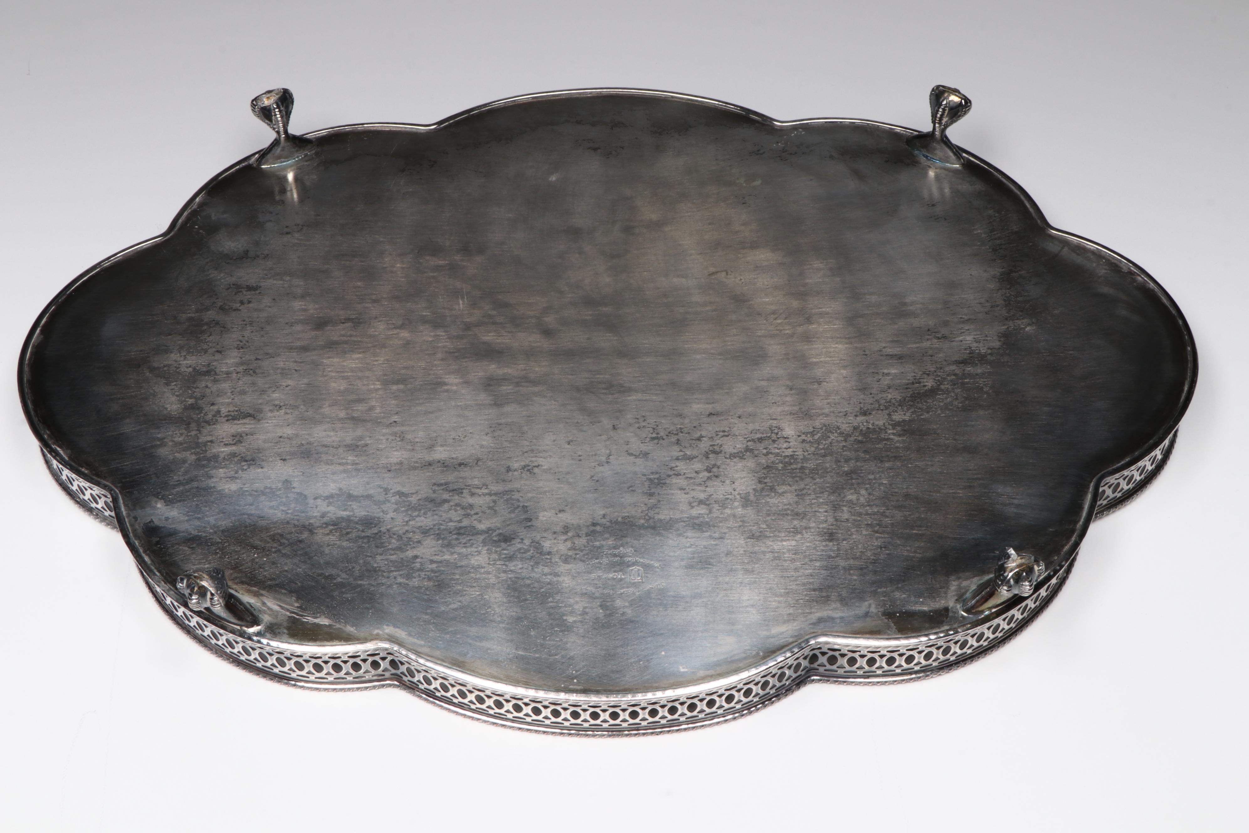 Bohemian Style Cobalt Cut to Clear Glass Decanter Set and Towle Gallery Tray