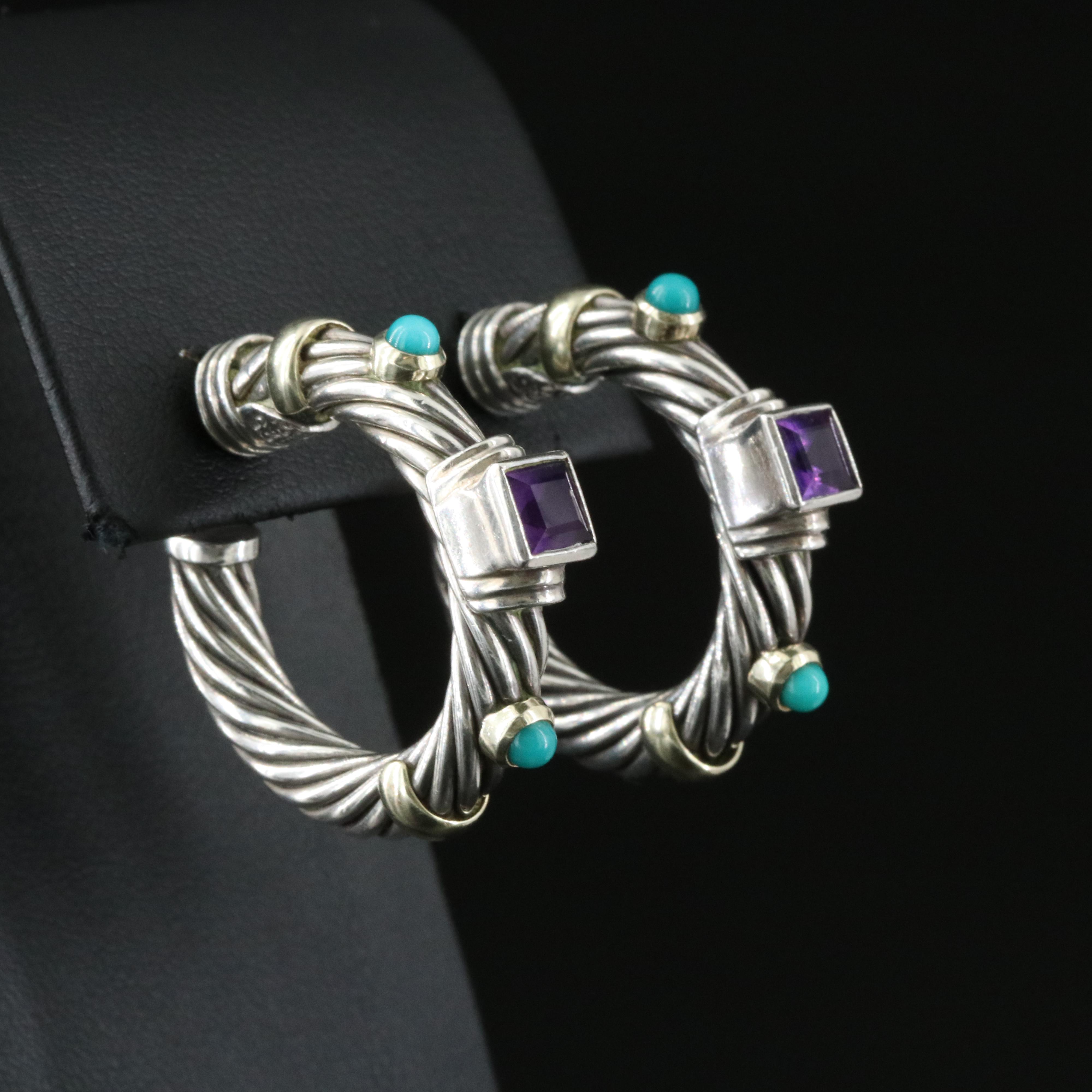 David Yurman Renaissance Sterling and Gemstone Earrings with 14K Accents