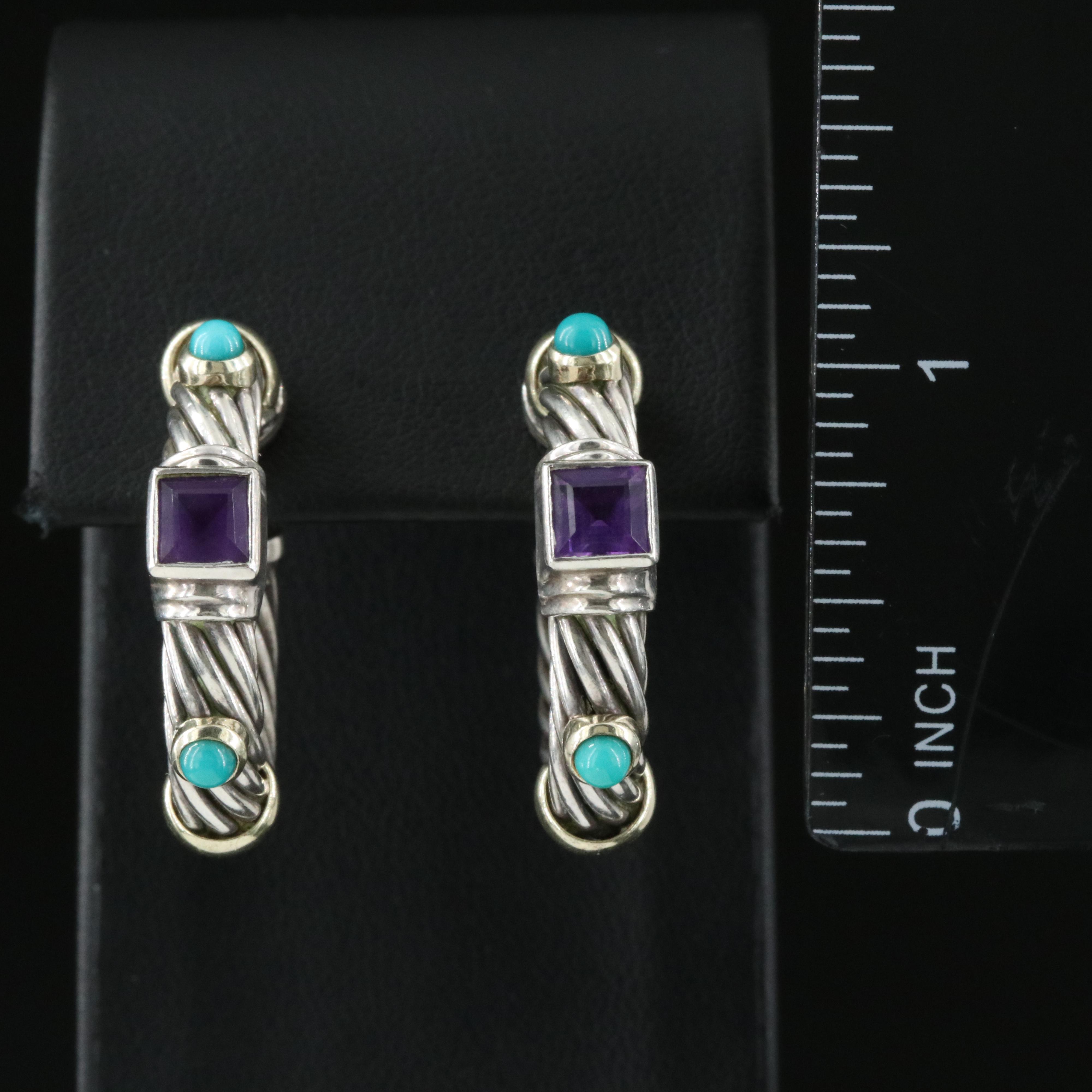 David Yurman Renaissance Sterling and Gemstone Earrings with 14K Accents