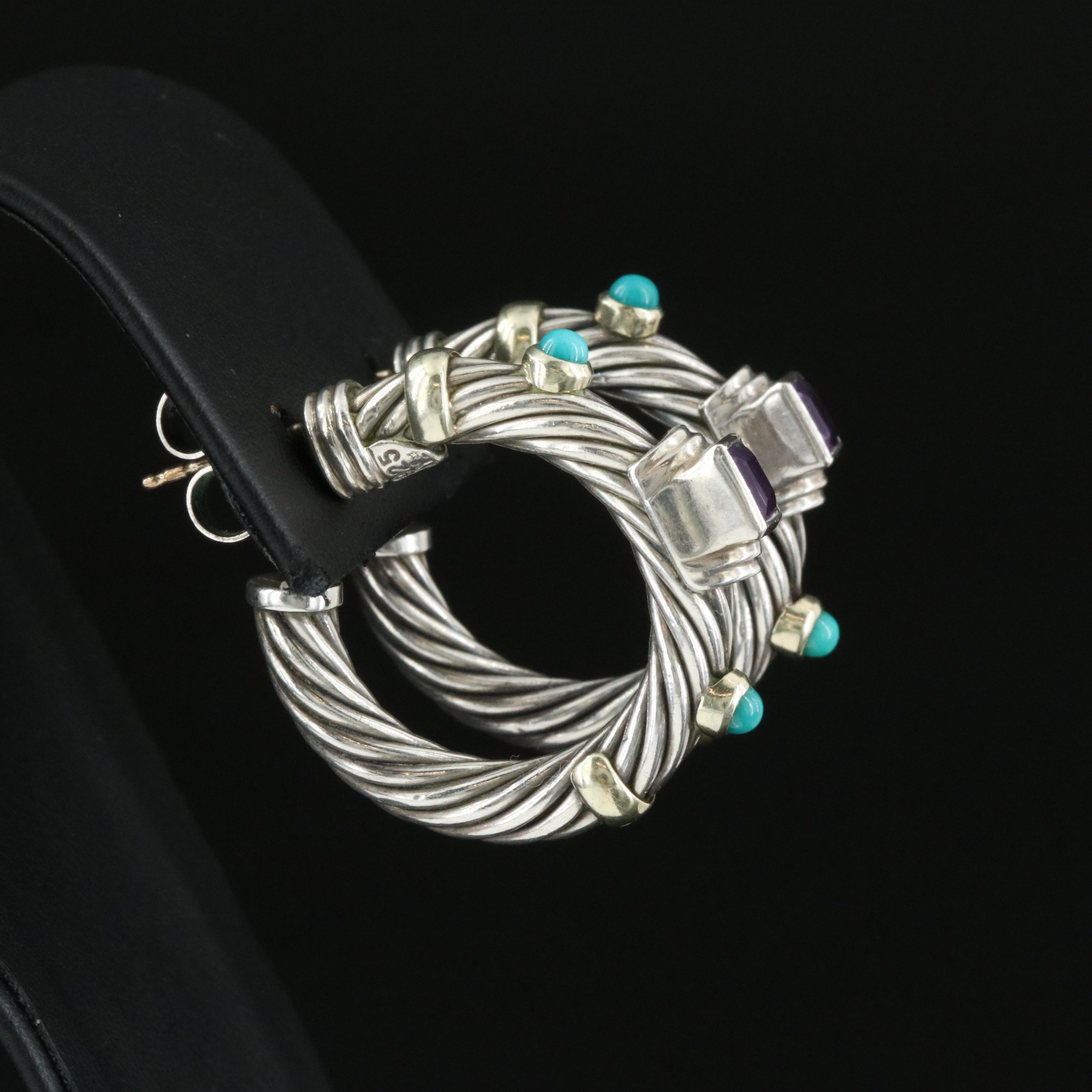 David Yurman Renaissance Sterling and Gemstone Earrings with 14K Accents