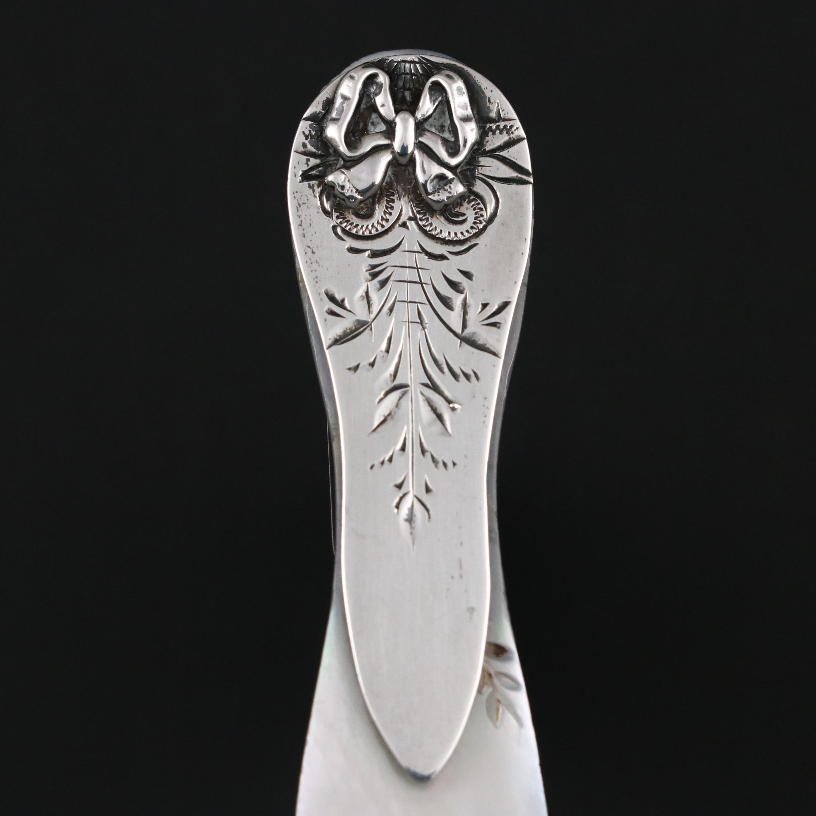 Antique Victorian Engraved Sterling Silver and Mother-of-Pearl Bookmark