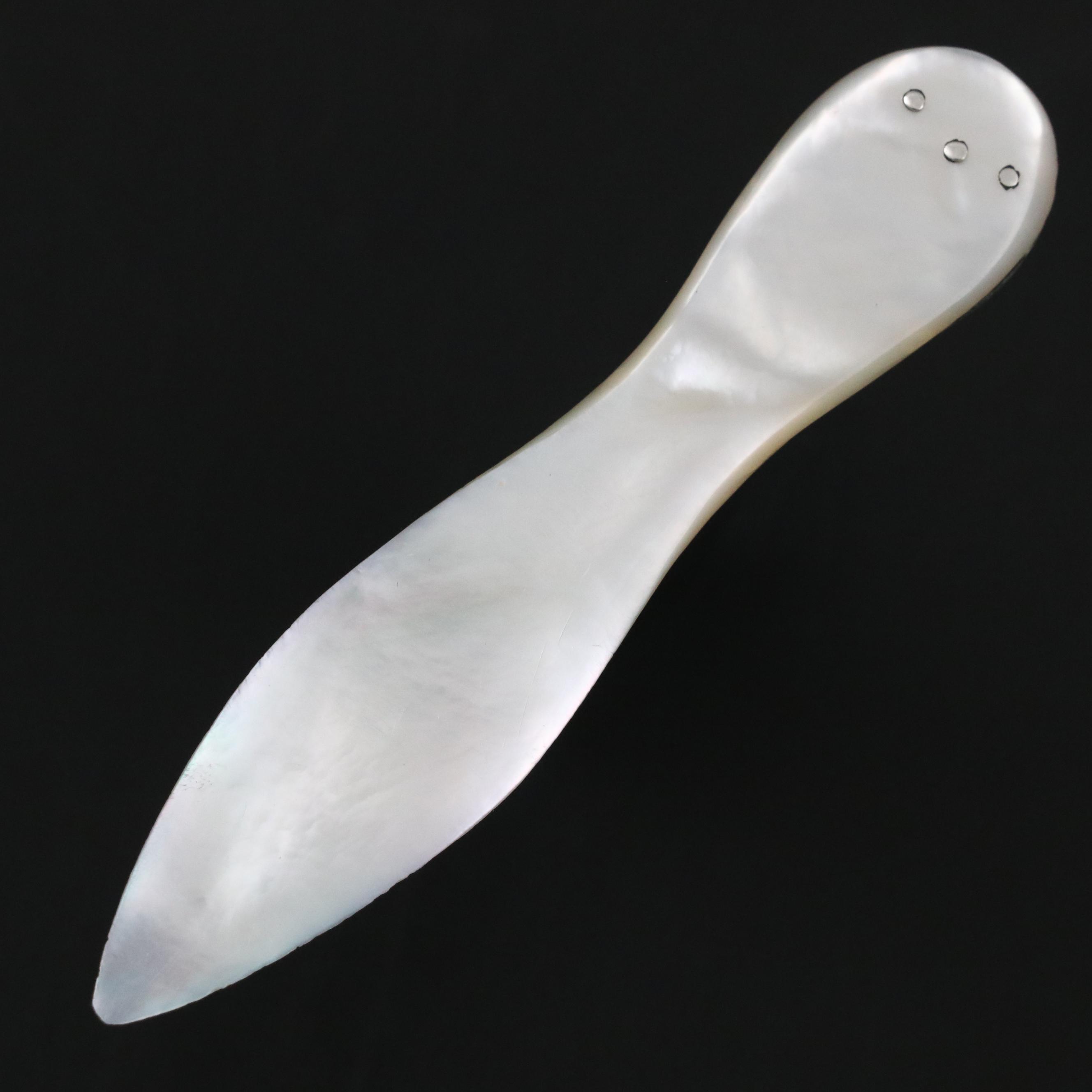 Antique Victorian Engraved Sterling Silver and Mother-of-Pearl Bookmark