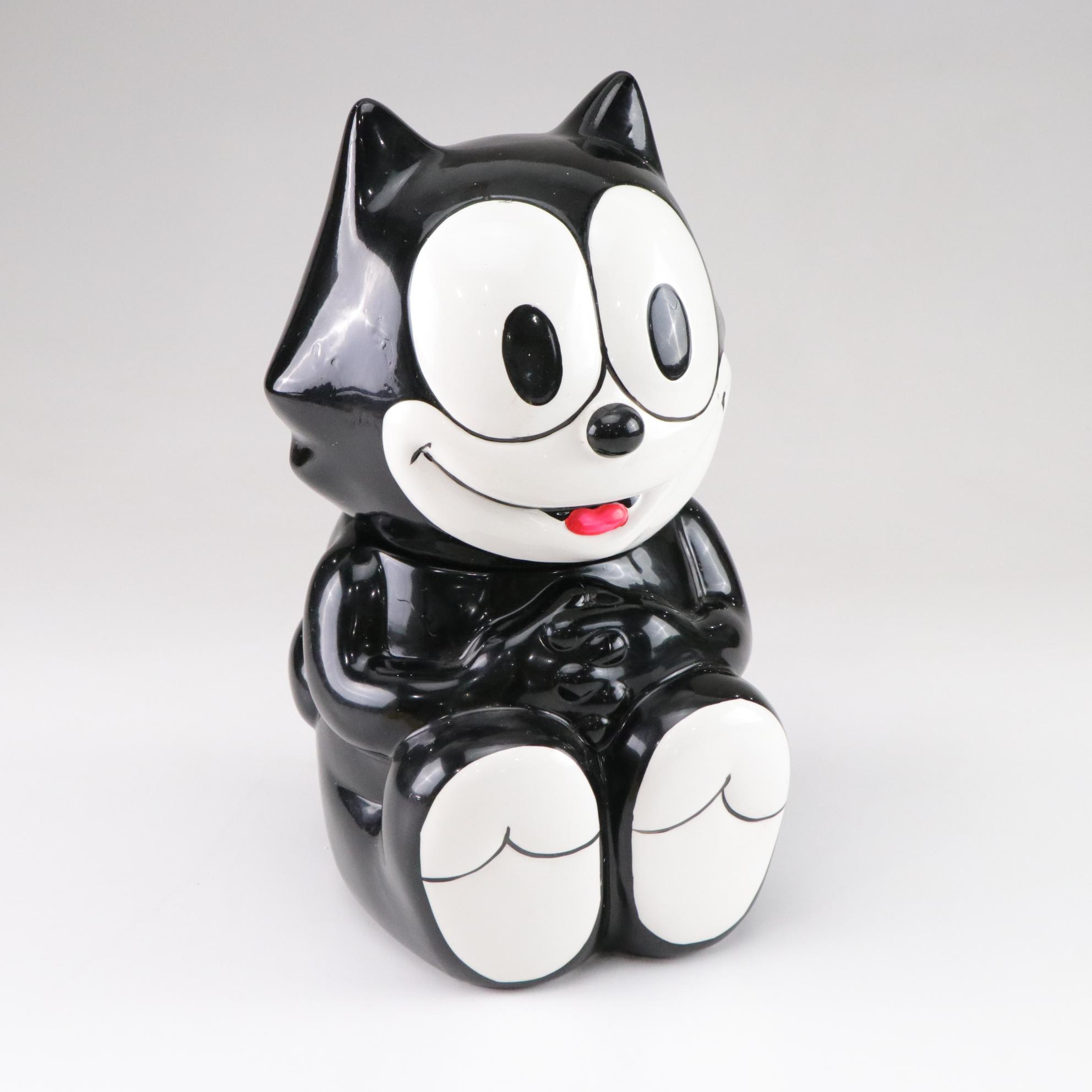 Felix the Cat Cookie Jar with McCoy Yellow Smiley Face Mugs