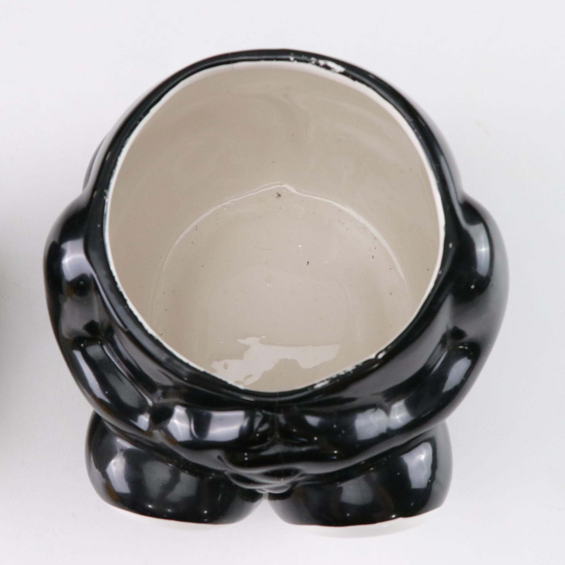 Felix the Cat Cookie Jar with McCoy Yellow Smiley Face Mugs