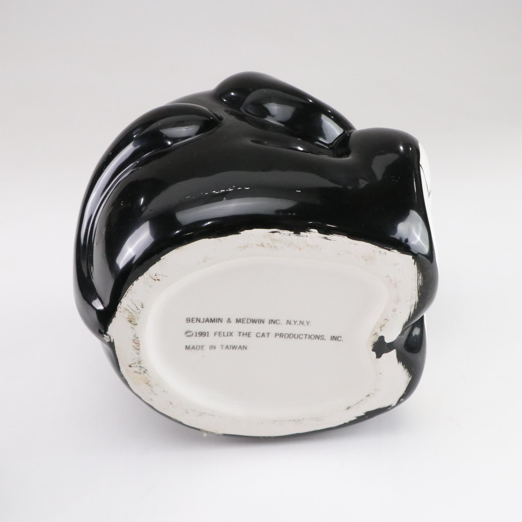 Felix the Cat Cookie Jar with McCoy Yellow Smiley Face Mugs