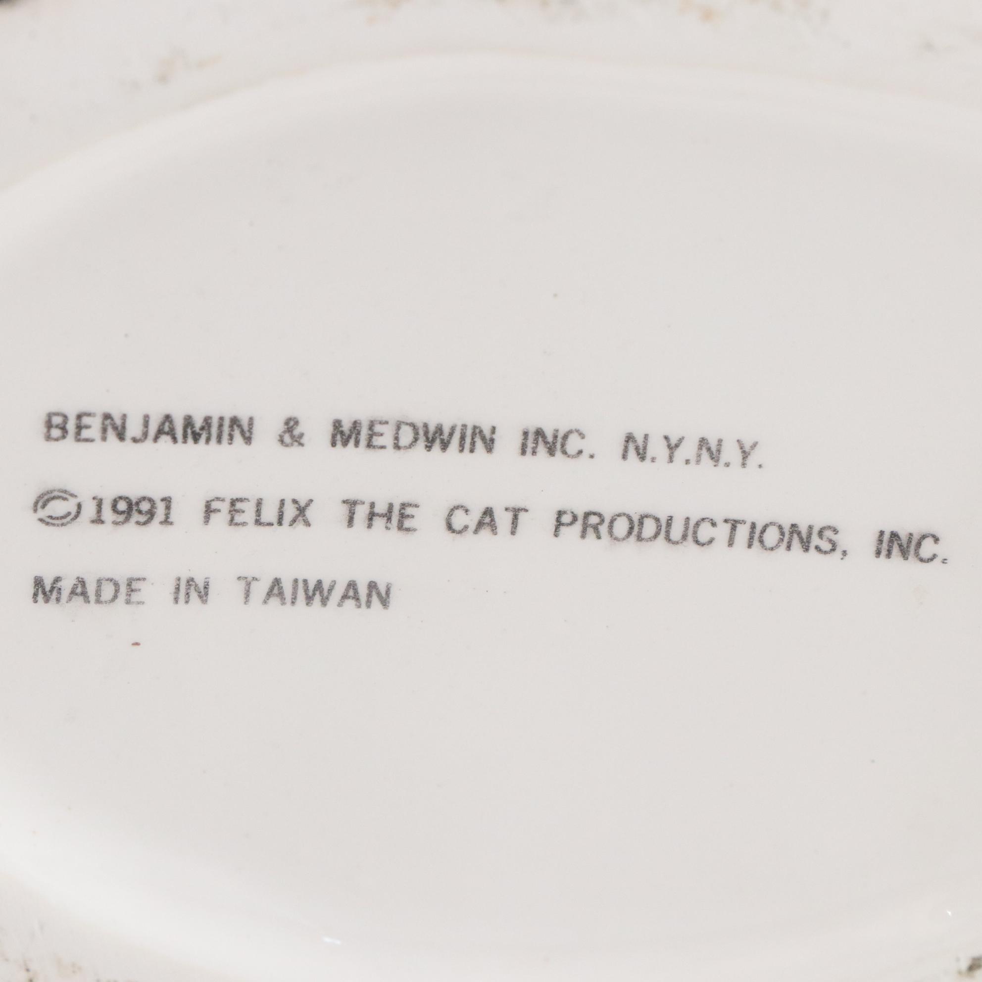 Felix the Cat Cookie Jar with McCoy Yellow Smiley Face Mugs