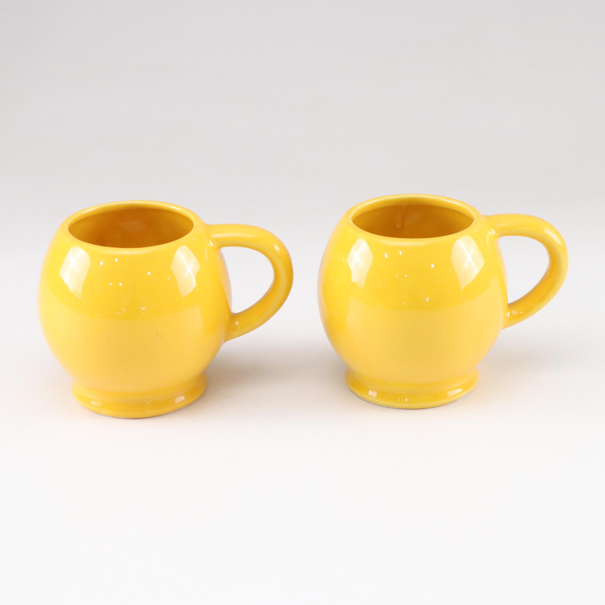 Felix the Cat Cookie Jar with McCoy Yellow Smiley Face Mugs