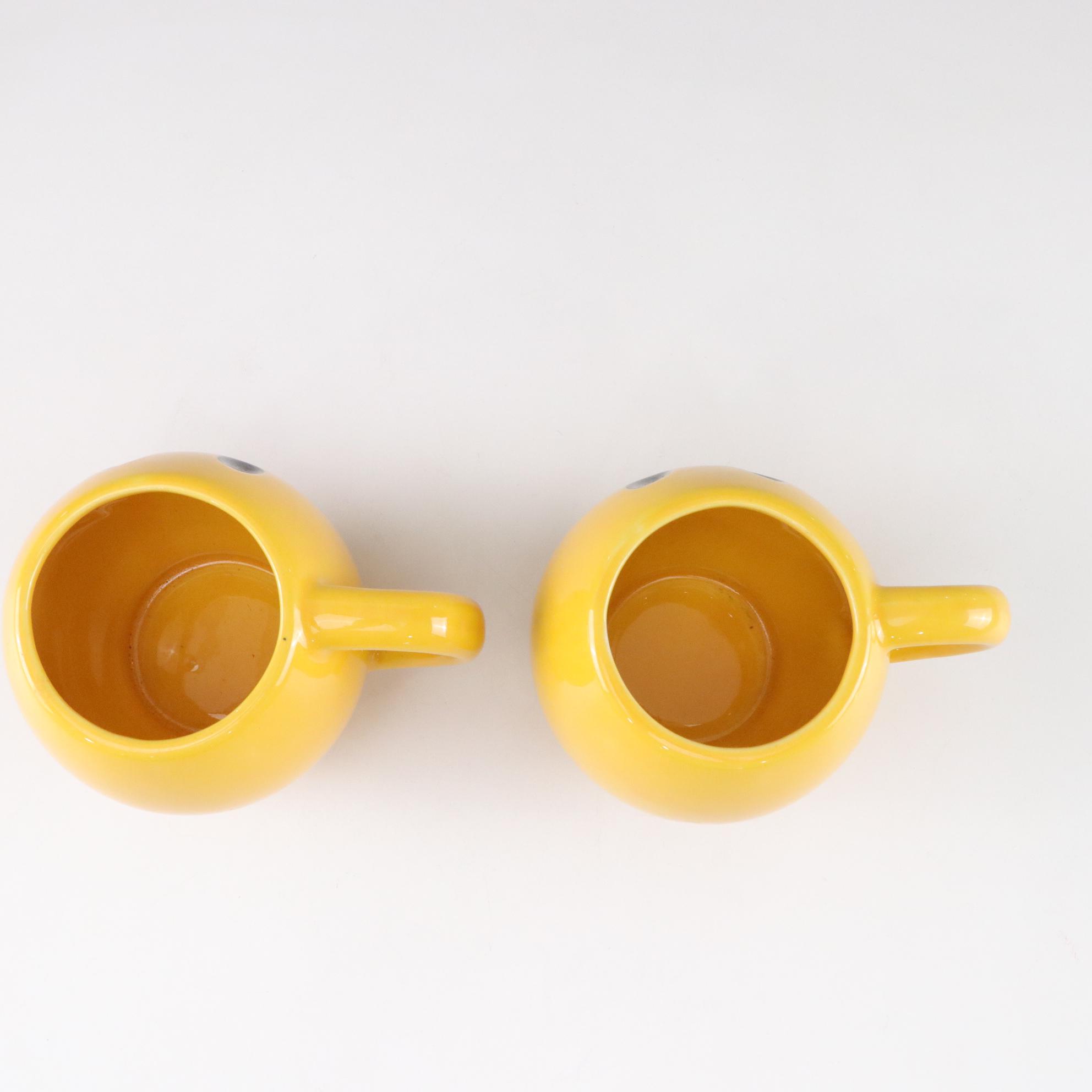 Felix the Cat Cookie Jar with McCoy Yellow Smiley Face Mugs