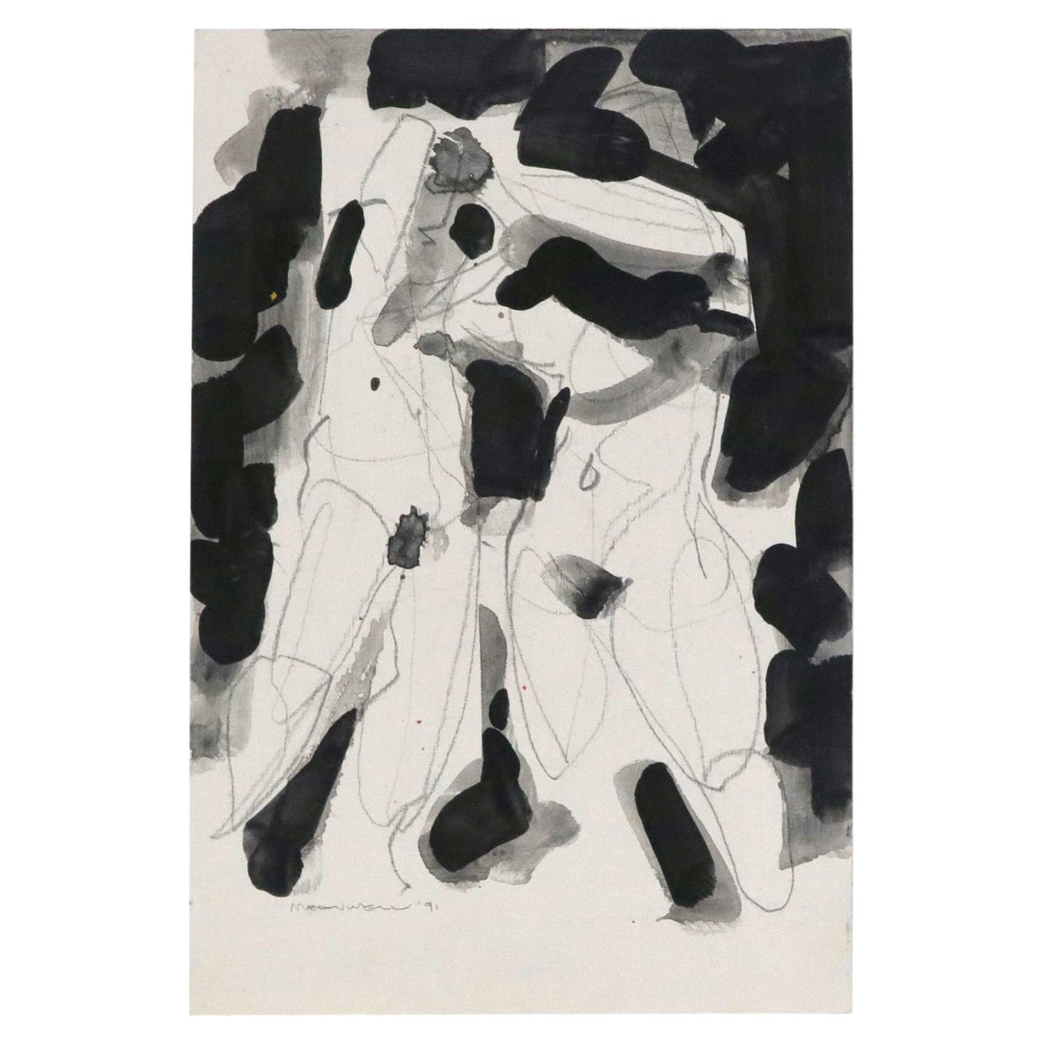 Jack Meanwell Figural Modern Watercolor Painting, 1991