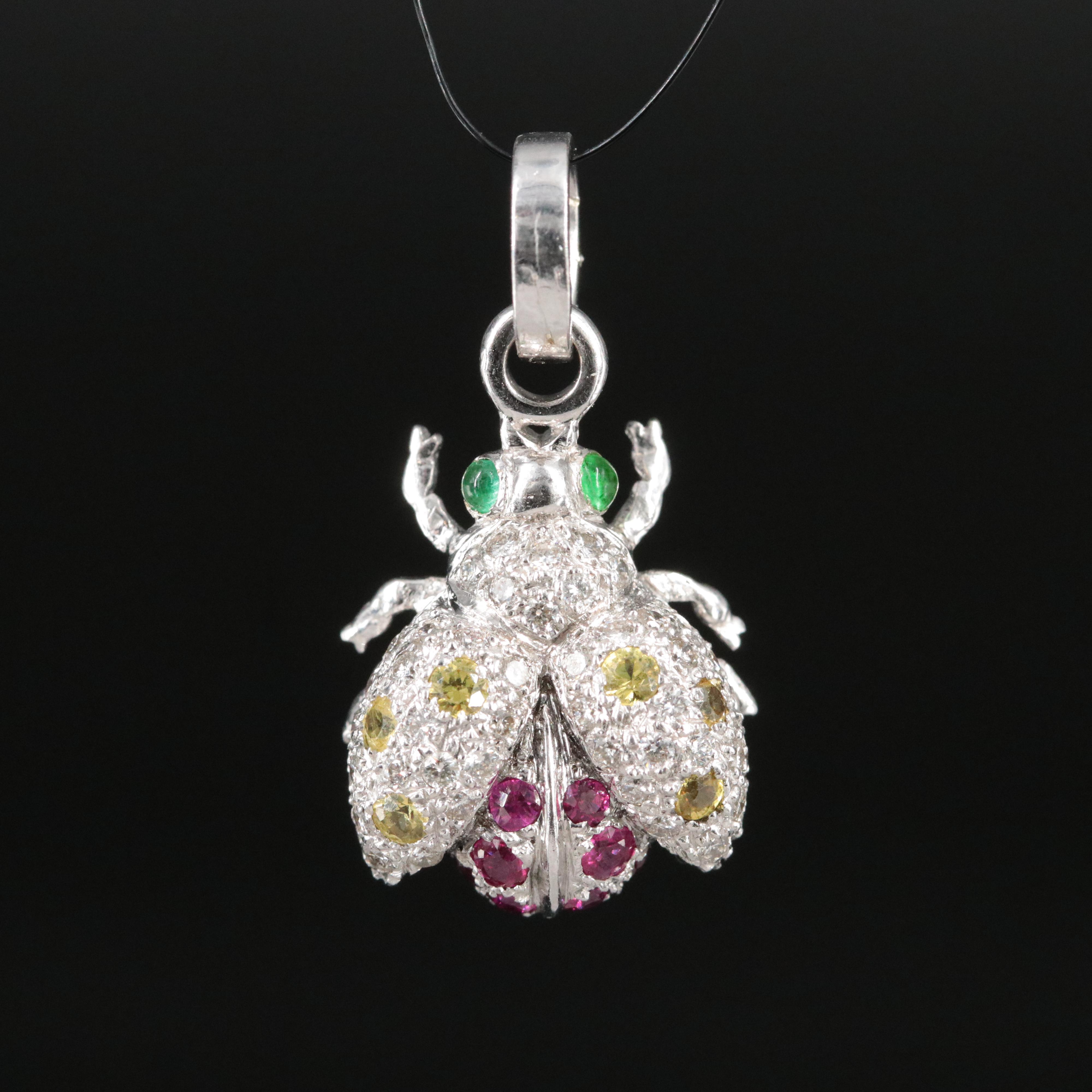 18K Sapphire, Emerald, Ruby and 0.52 CTW Diamond Beetle Pendant