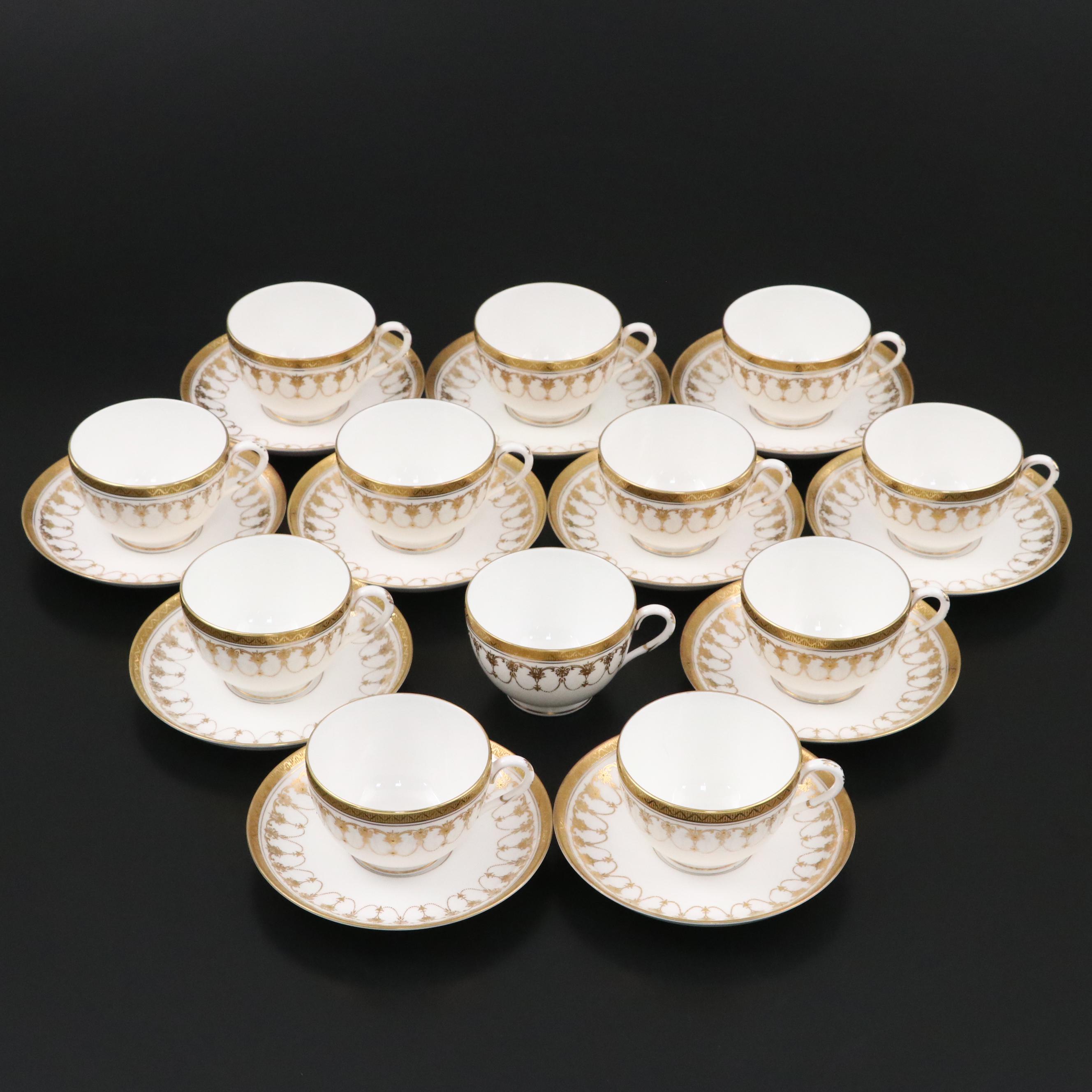 Royal Worcester "Imperial White" Fine Bone China Teacups and Saucers