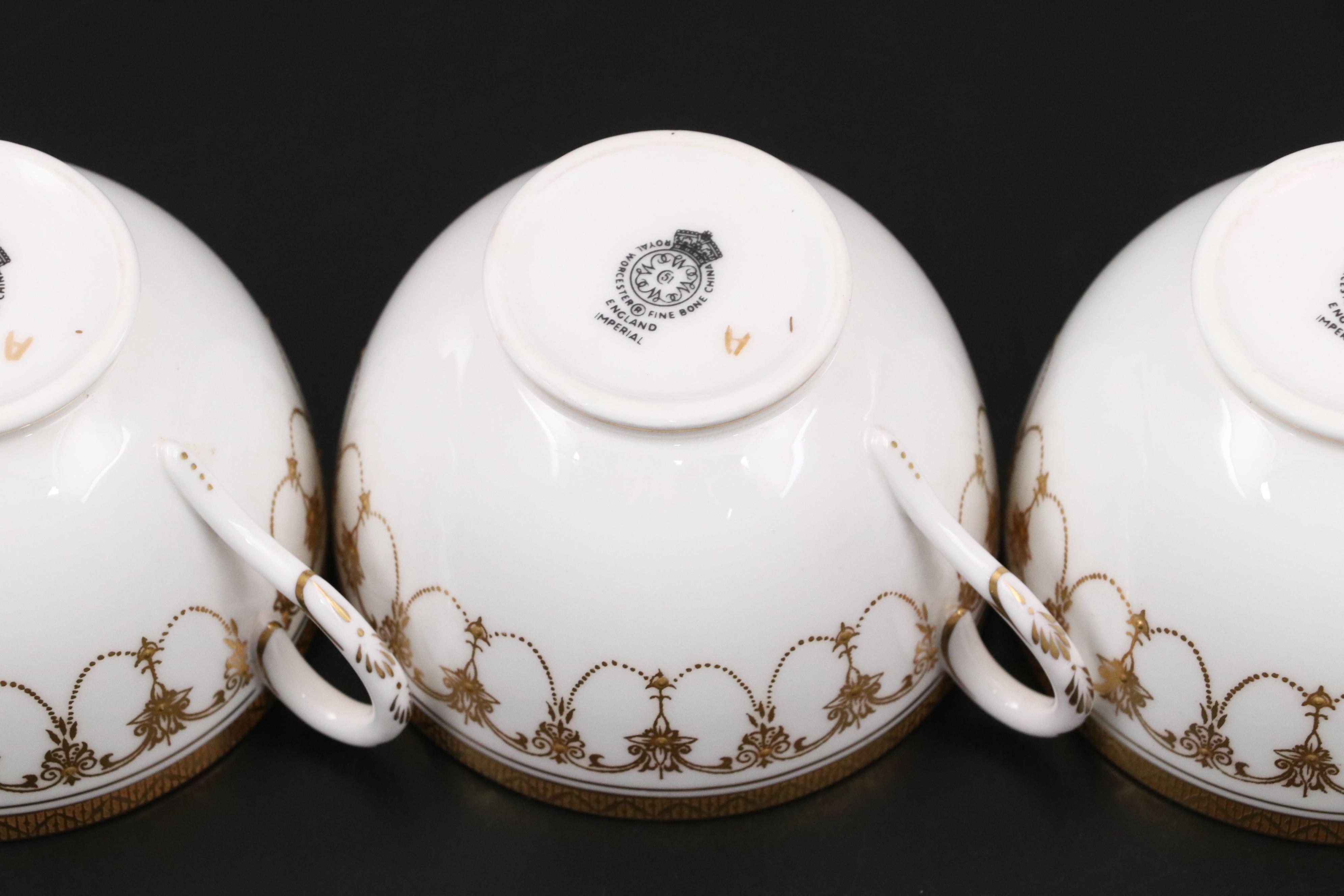 Royal Worcester "Imperial White" Fine Bone China Teacups and Saucers