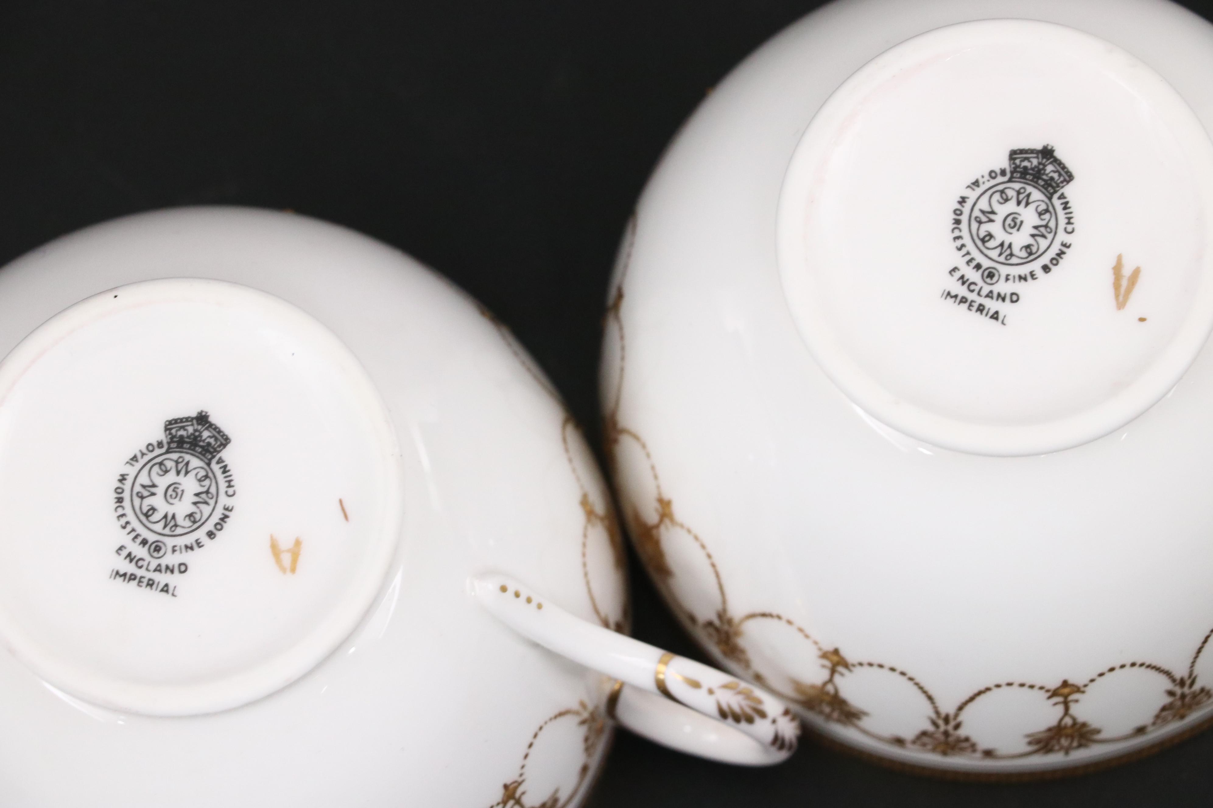 Royal Worcester "Imperial White" Fine Bone China Teacups and Saucers