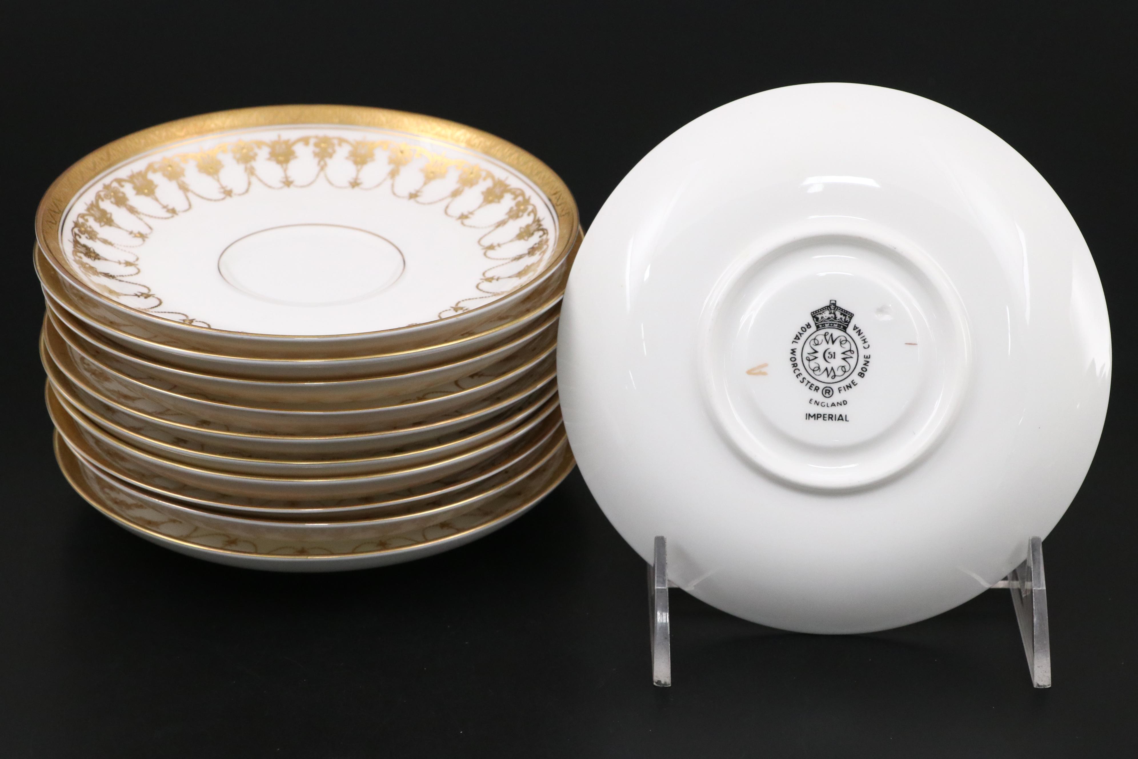 Royal Worcester "Imperial White" Fine Bone China Teacups and Saucers