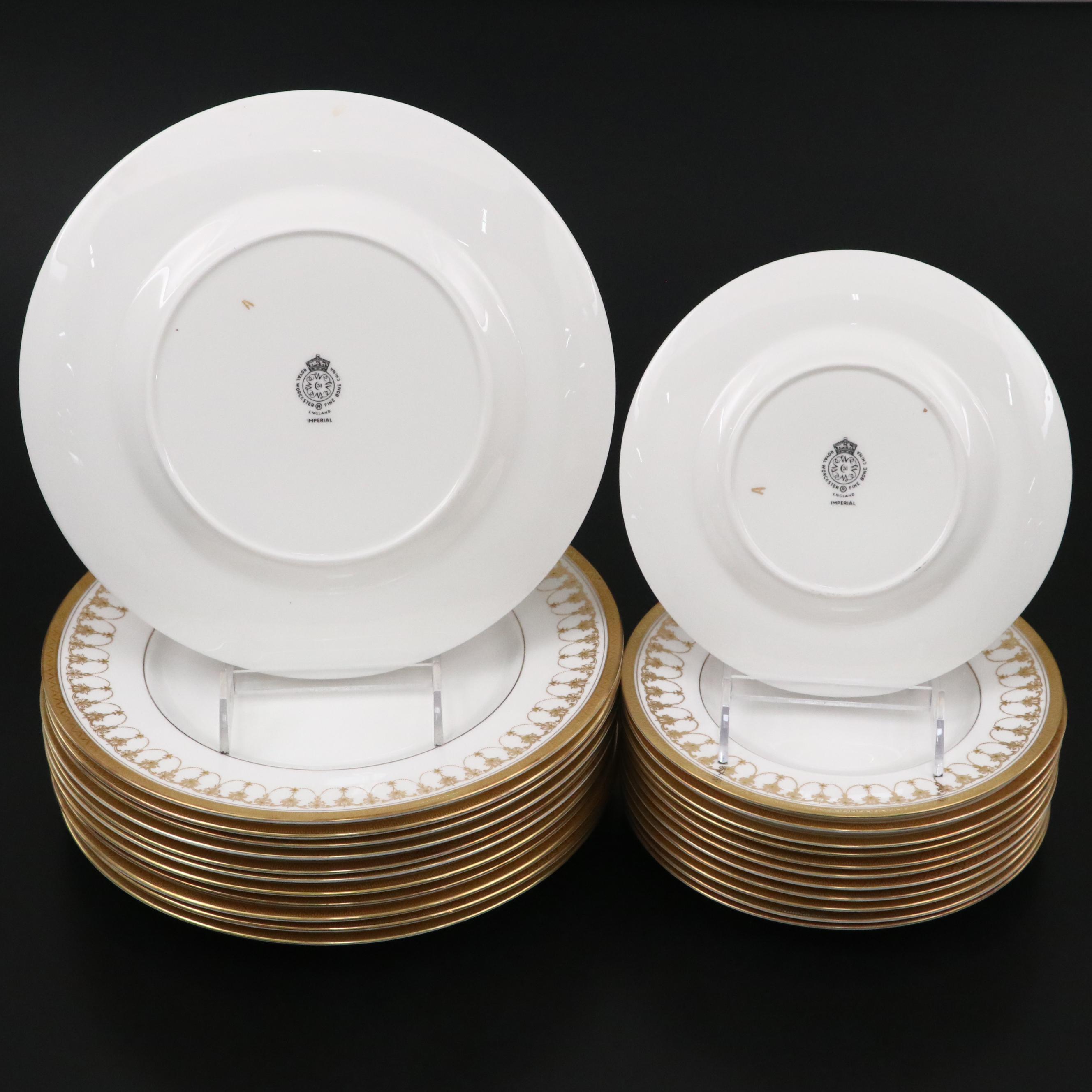 Royal Worcester "Imperial White" Fine Bone China Dinner and Salad Plates