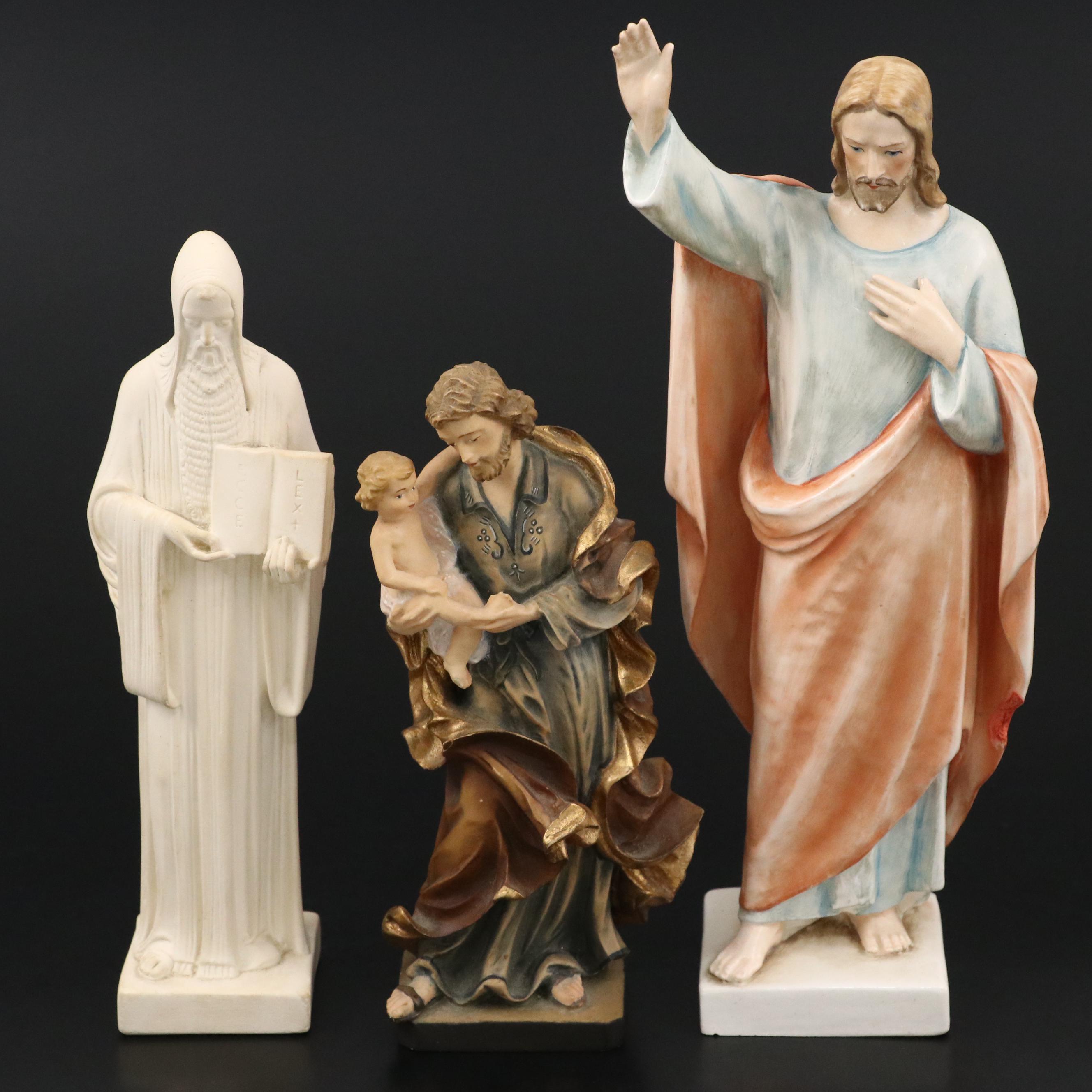 Dolfi Saint Joseph and Child with Goebel Jesus and Other St. Benedict Figurines