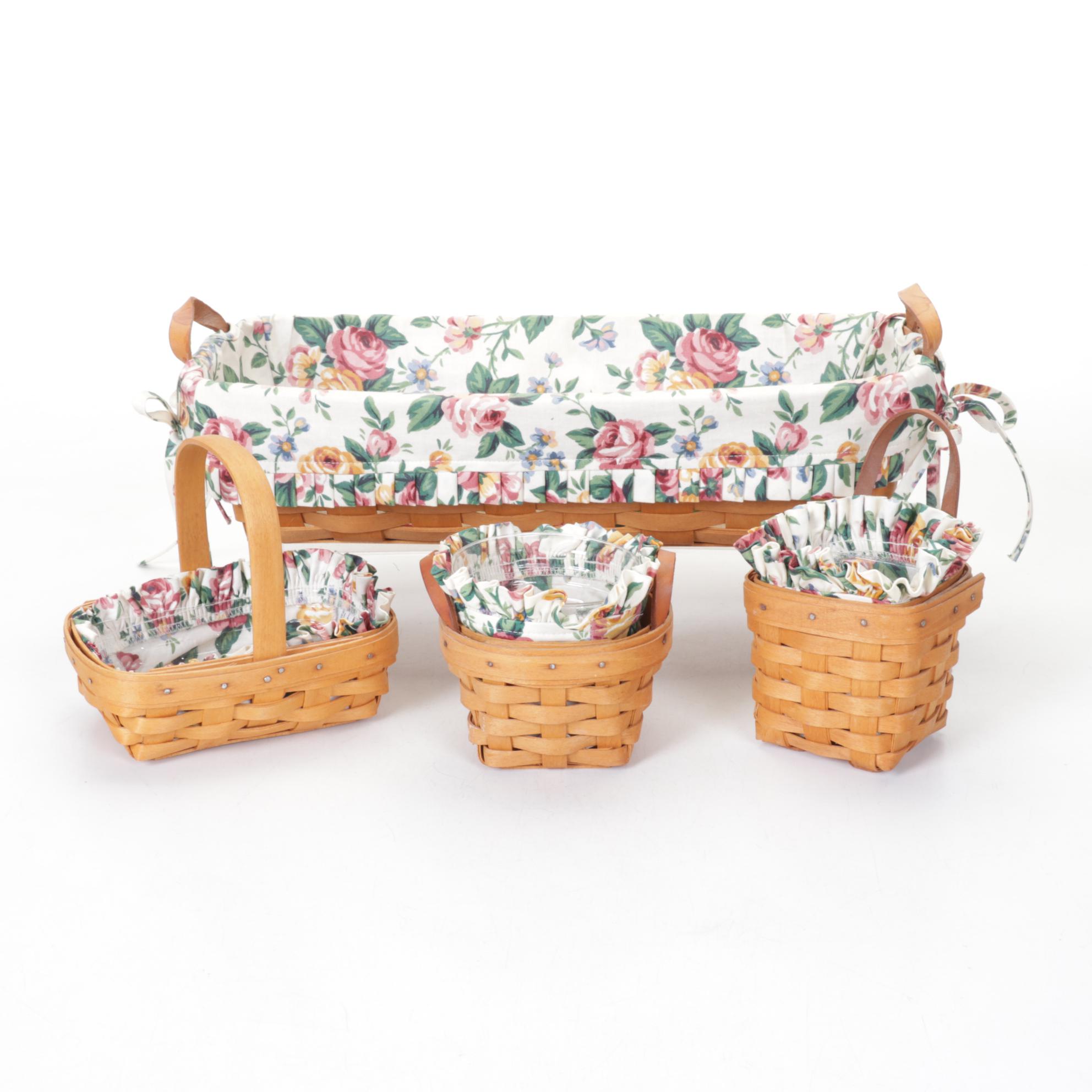 Longaberger Flower Pot Basket in Floral Set Featuring Chives and Thyme Baskets