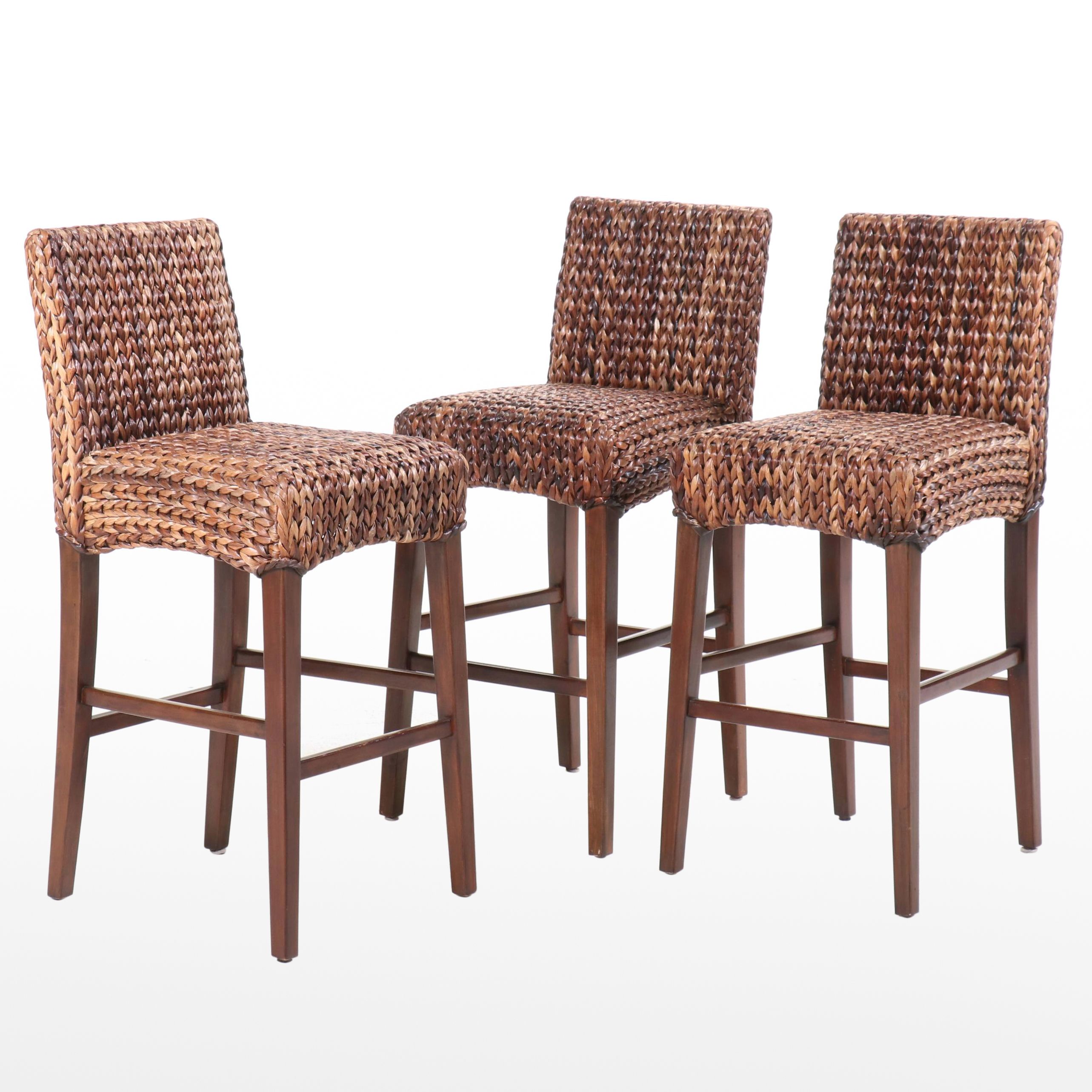 Set of Three Pottery Barn Contemporary Seagrass Barstools, 2013
