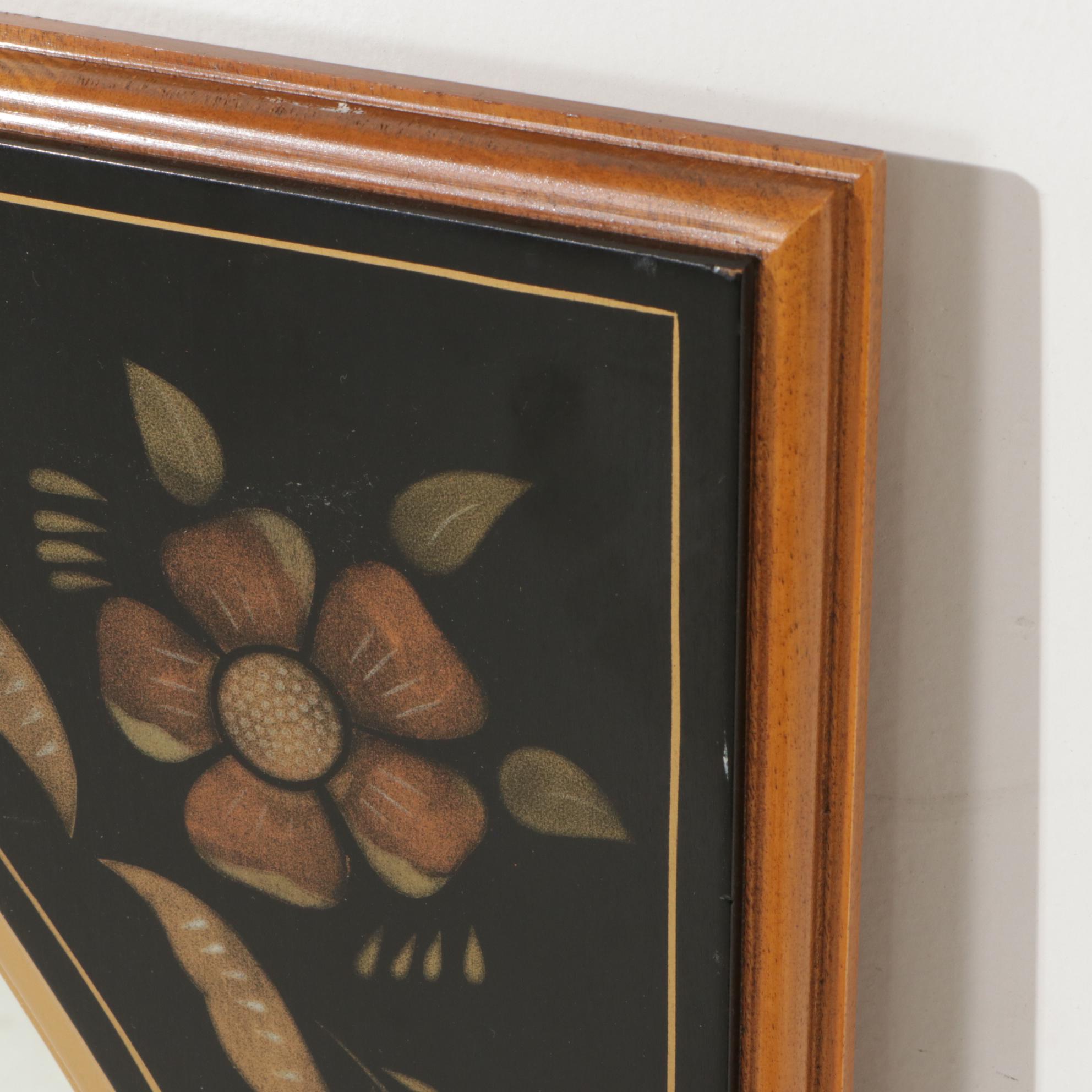 Ethan Allen Stencil Decorated Ebonized Maple Oval Wall Mirror