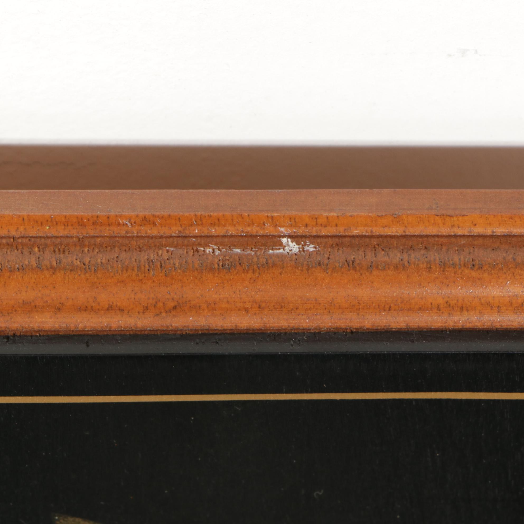 Ethan Allen Stencil Decorated Ebonized Maple Oval Wall Mirror