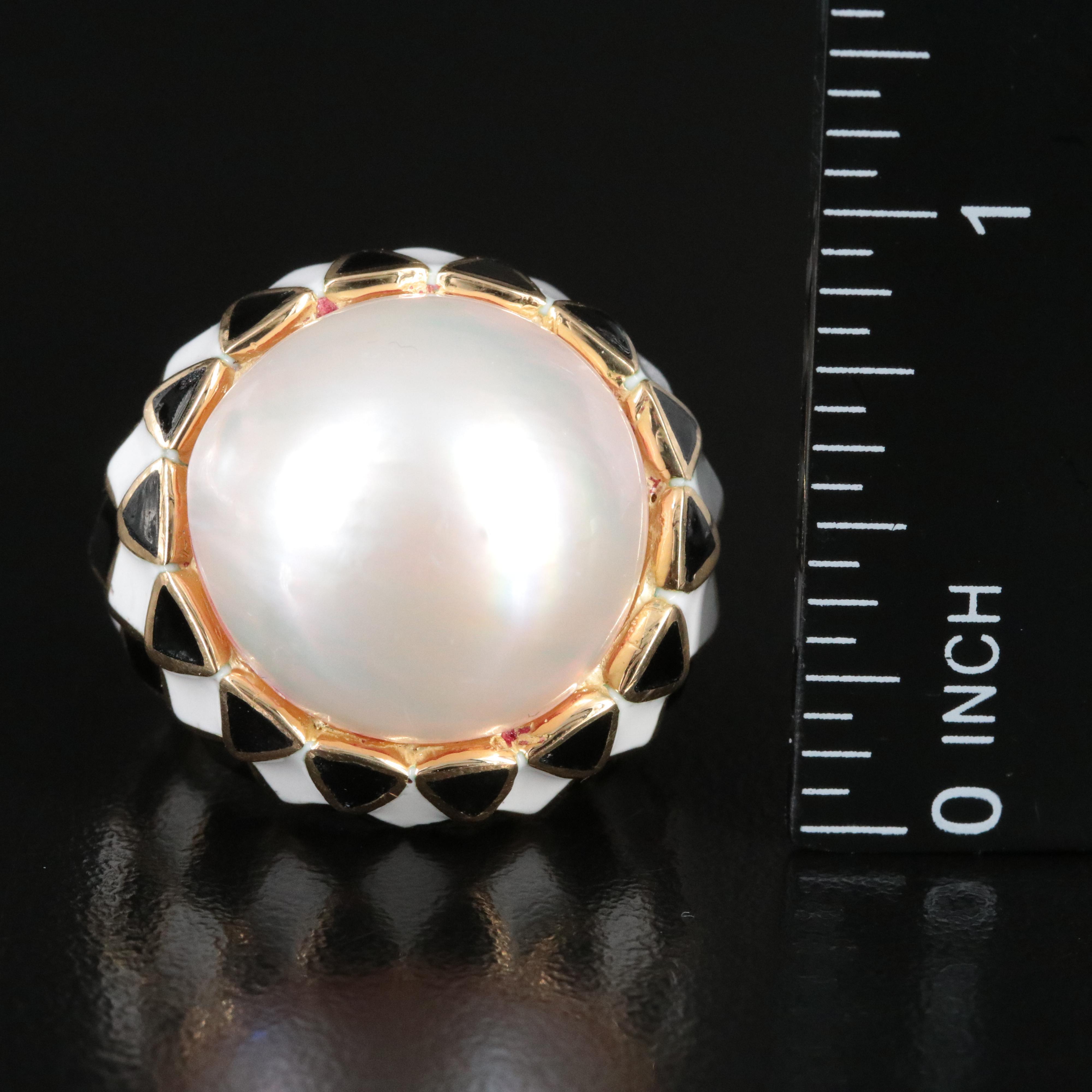 David Webb 18K Pearl and Enamel Ring