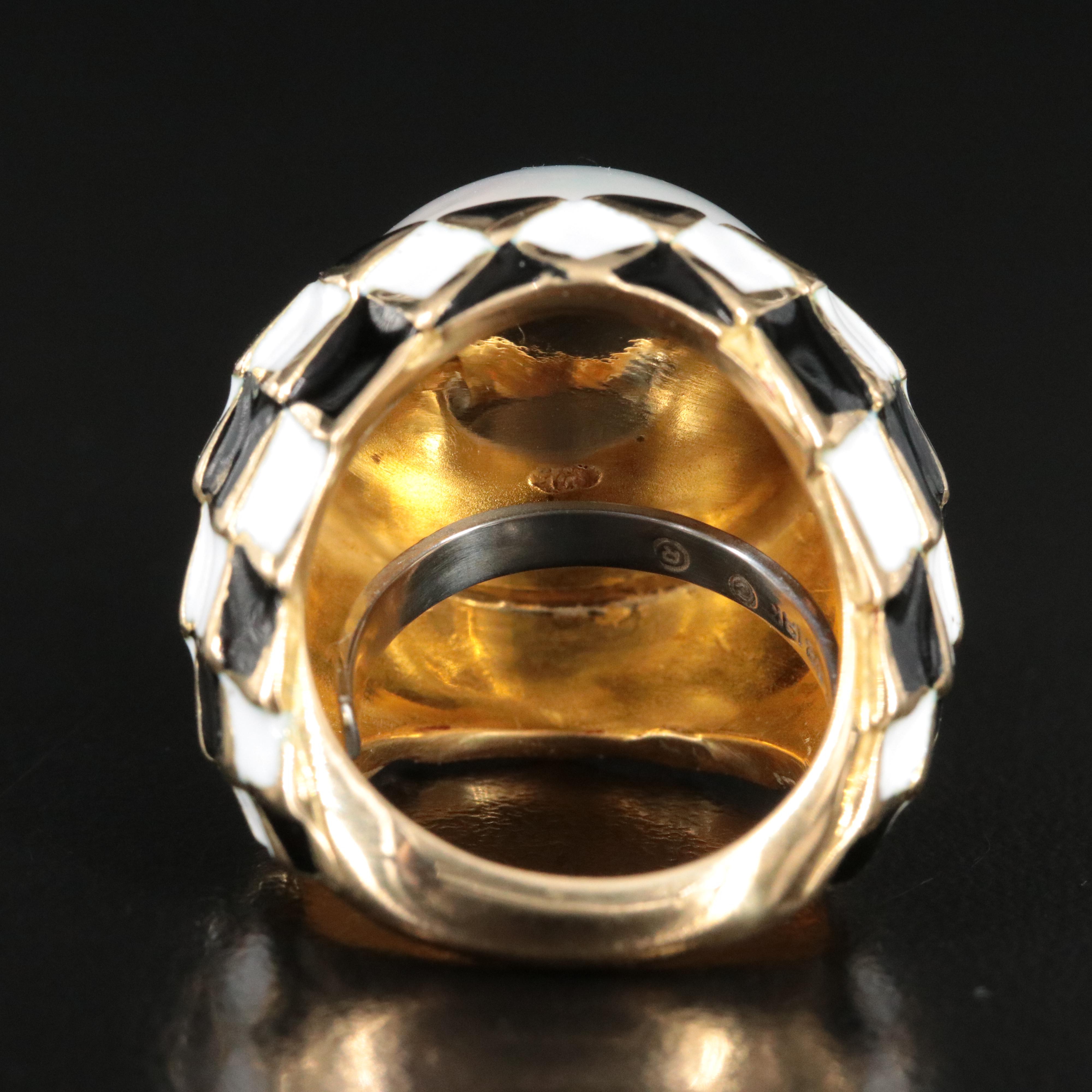 David Webb 18K Pearl and Enamel Ring