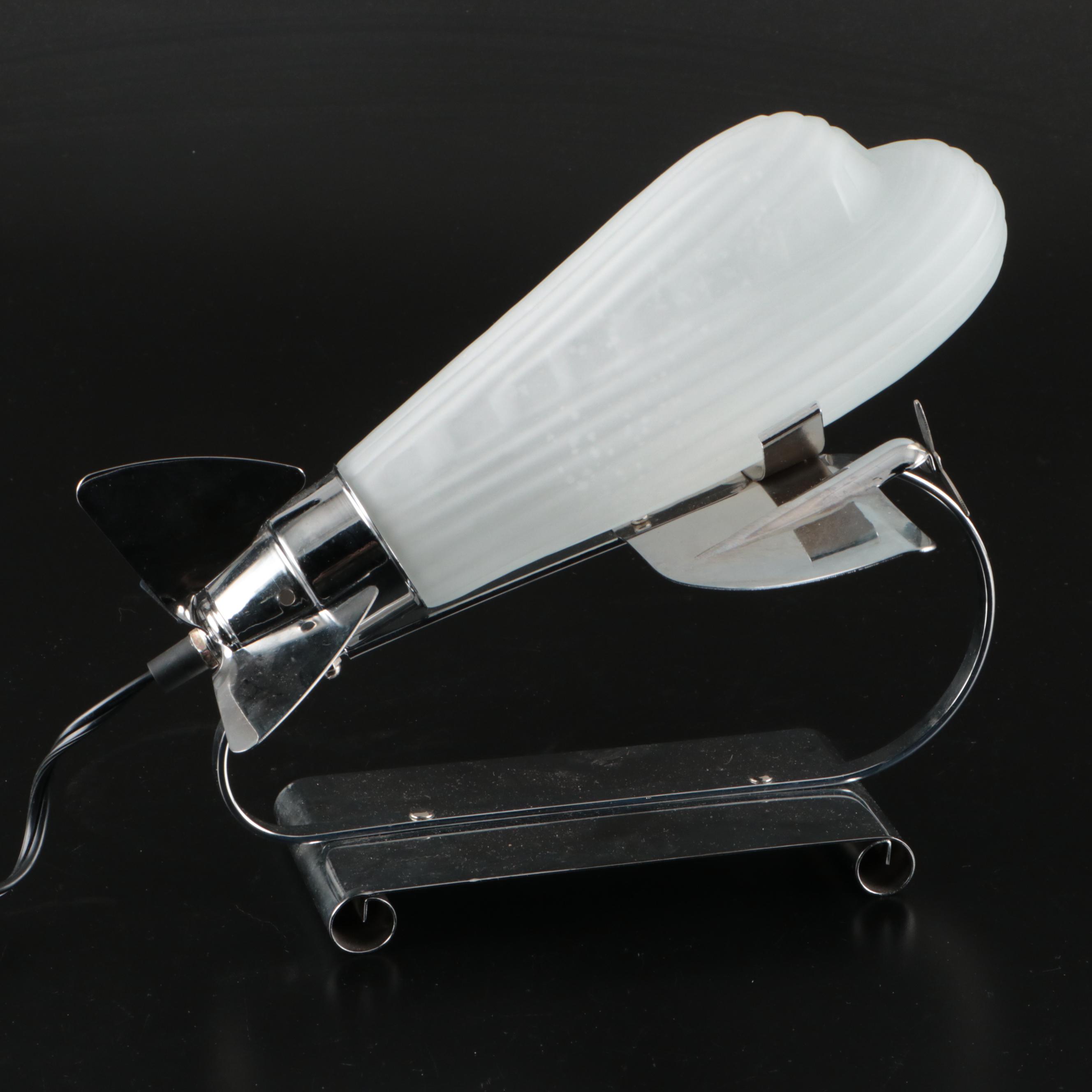 Deco Revival Satin Glass and Chrome DC3 Airplane Lamp, Manner of Sarsaparilla