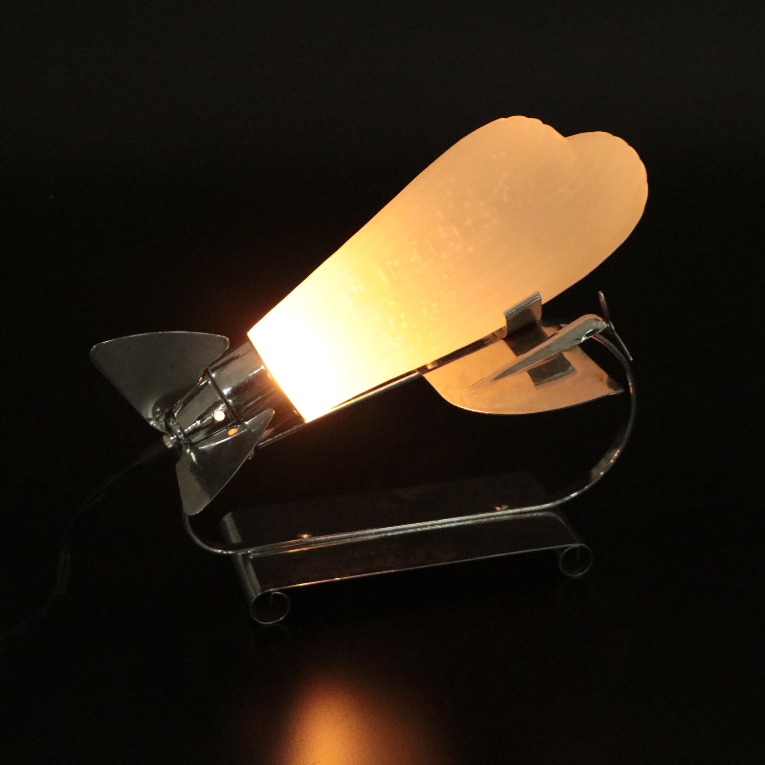 Deco Revival Satin Glass and Chrome DC3 Airplane Lamp, Manner of Sarsaparilla
