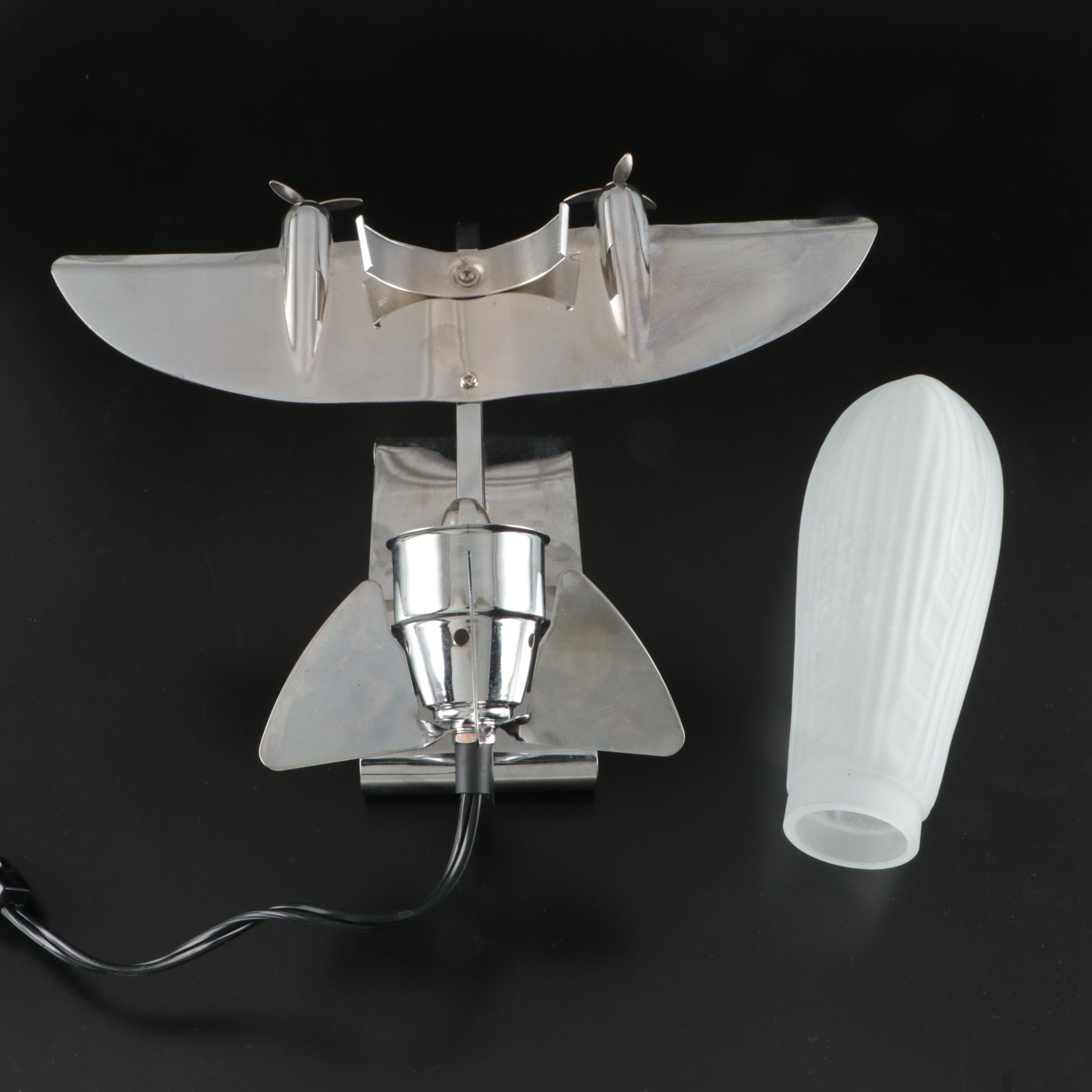 Deco Revival Satin Glass and Chrome DC3 Airplane Lamp, Manner of Sarsaparilla
