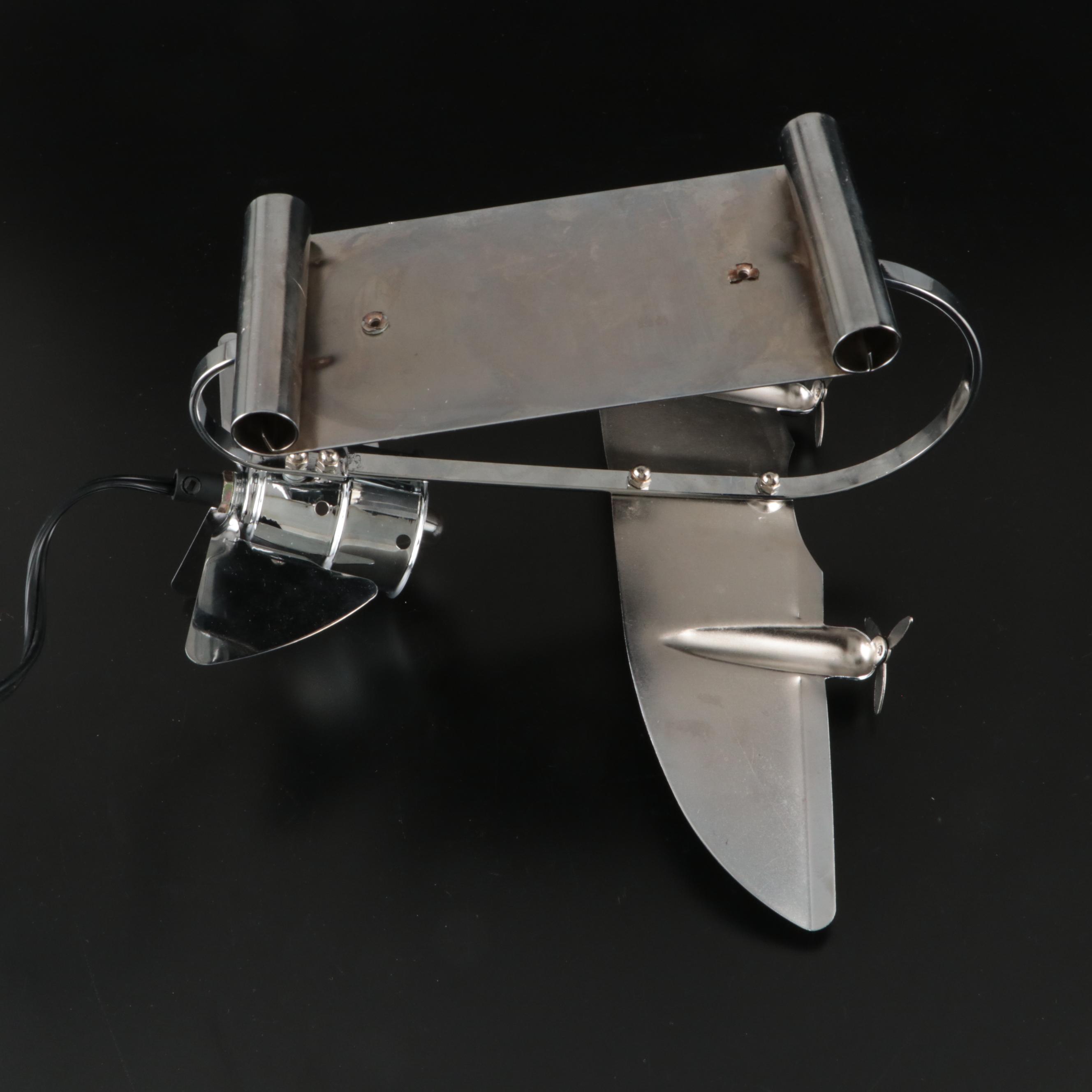 Deco Revival Satin Glass and Chrome DC3 Airplane Lamp, Manner of Sarsaparilla