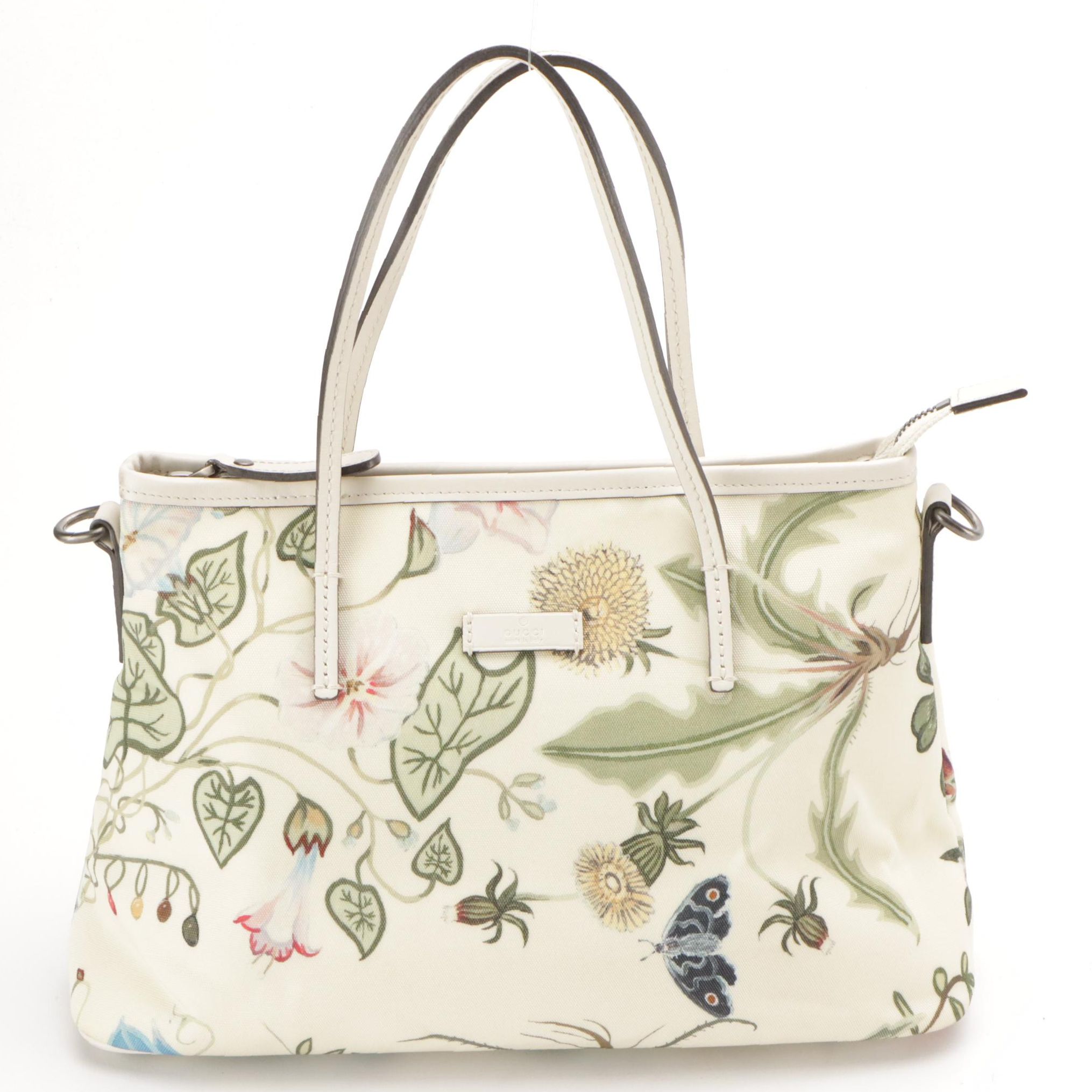 Gucci Two-Way Shoulder Bag in Flora Knight Print Nylon and White Leather Trim