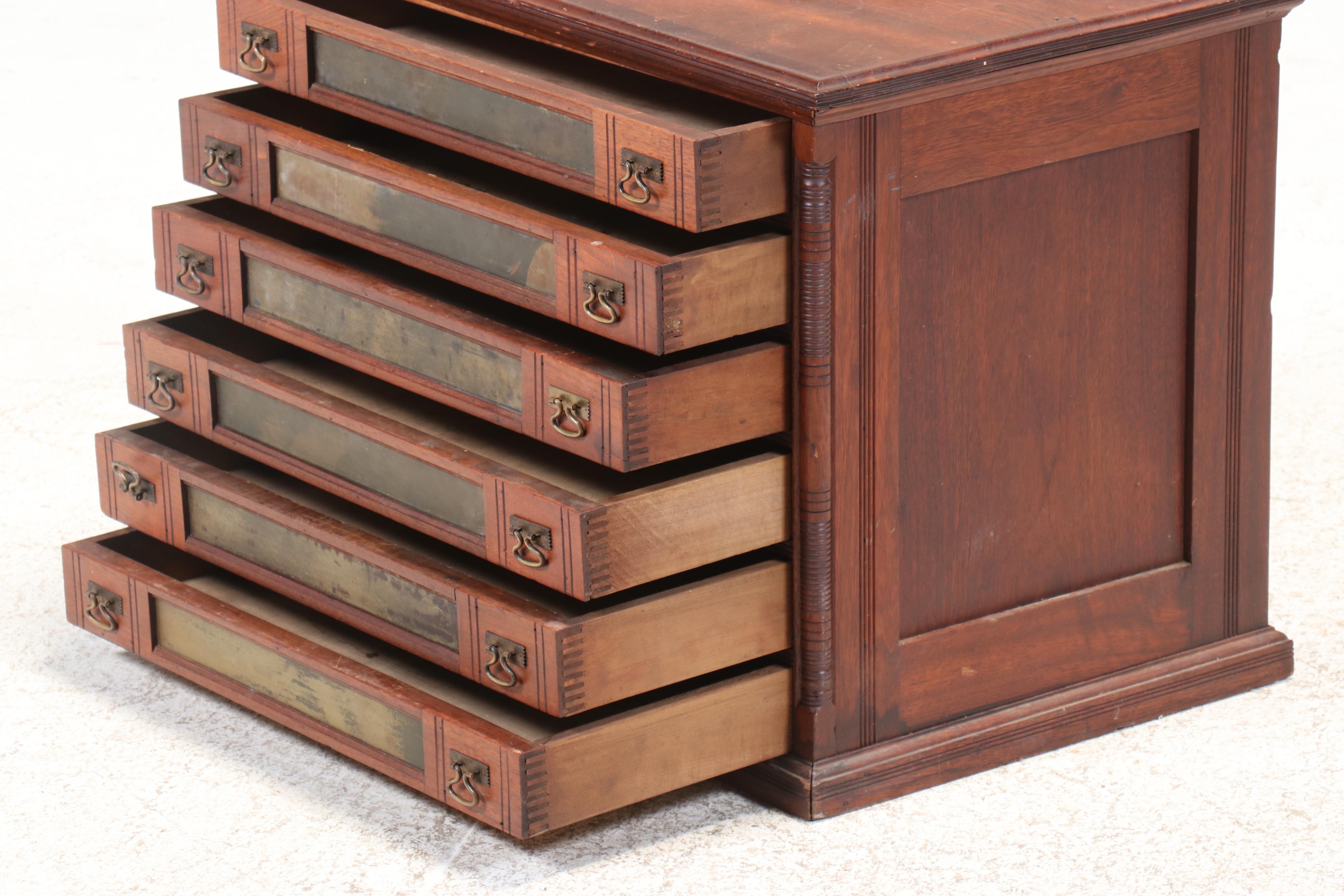Victorian Walnut Six-Drawer Spool Cabinet, 19th Century