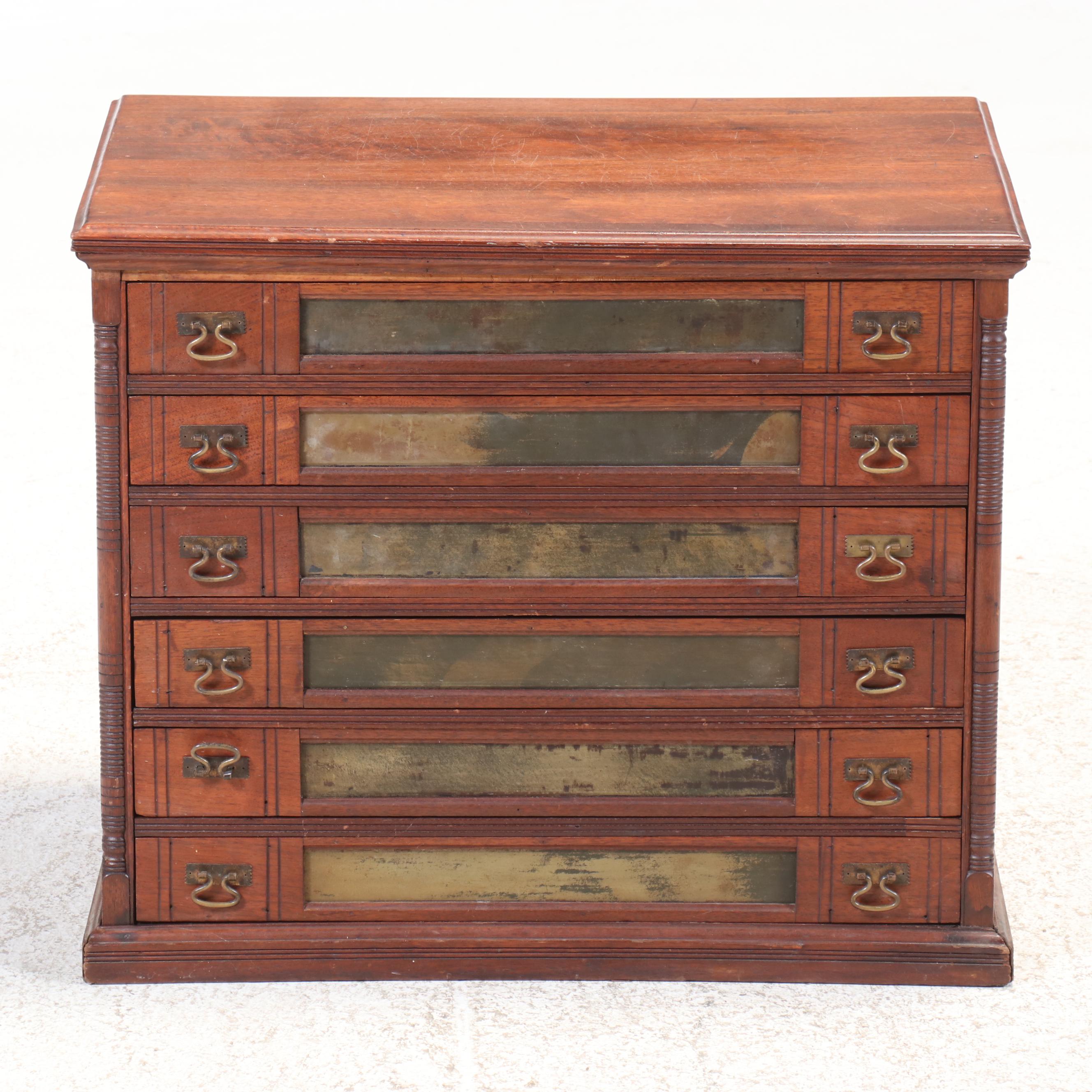 Victorian Walnut Six-Drawer Spool Cabinet, 19th Century