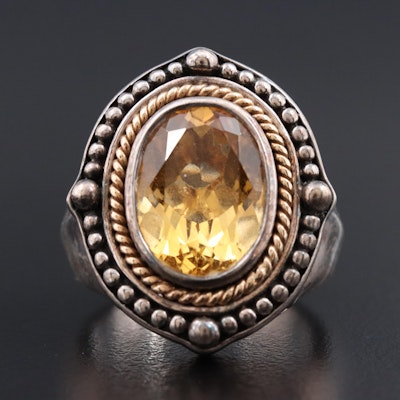 Sterling Citrine Ring with 14K Rope Detail Sterling Citrine Ring with 14K Rope Detail