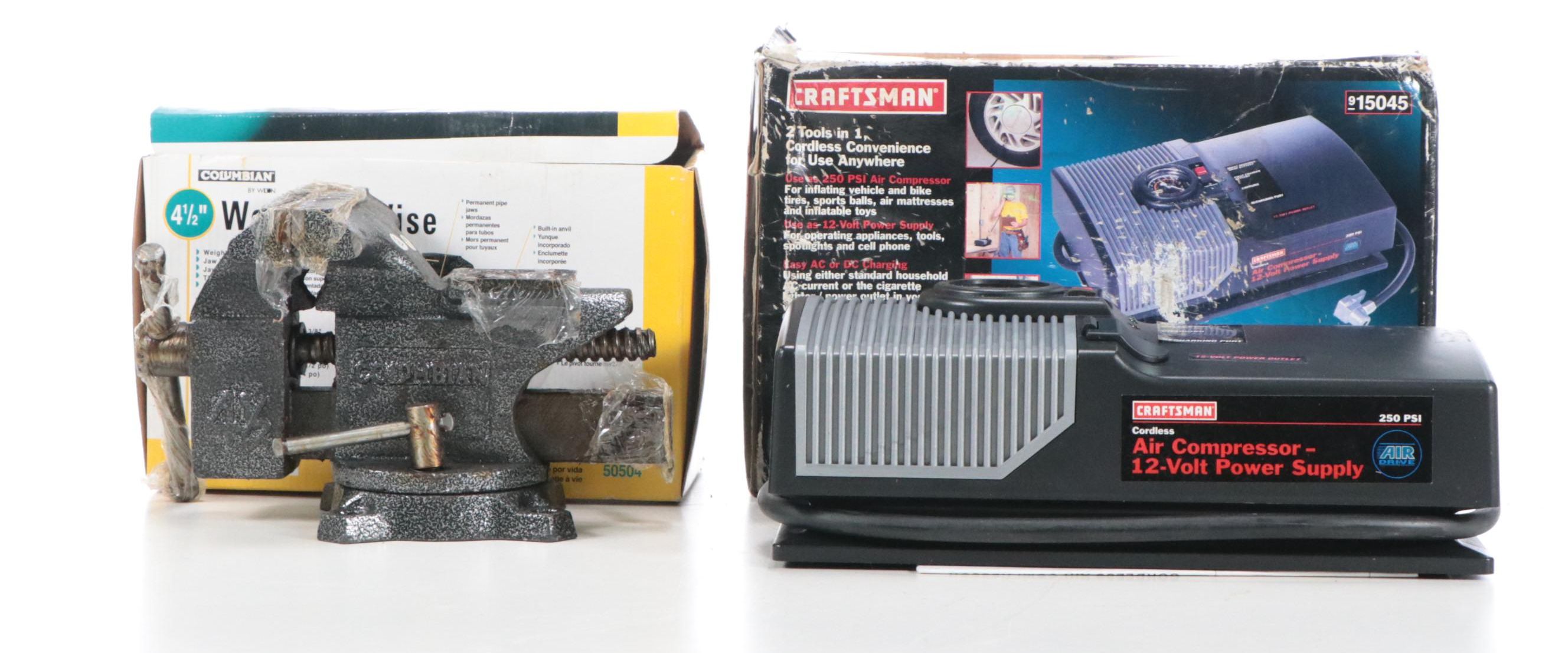 Columbian Bench Top Vise and Craftsman Air Compressor