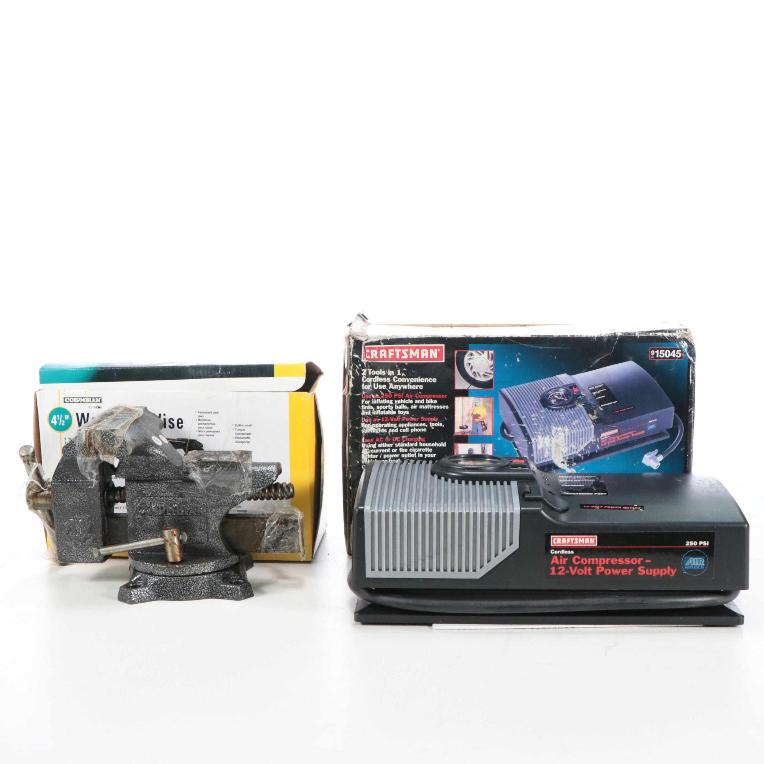 Columbian Bench Top Vise and Craftsman Air Compressor