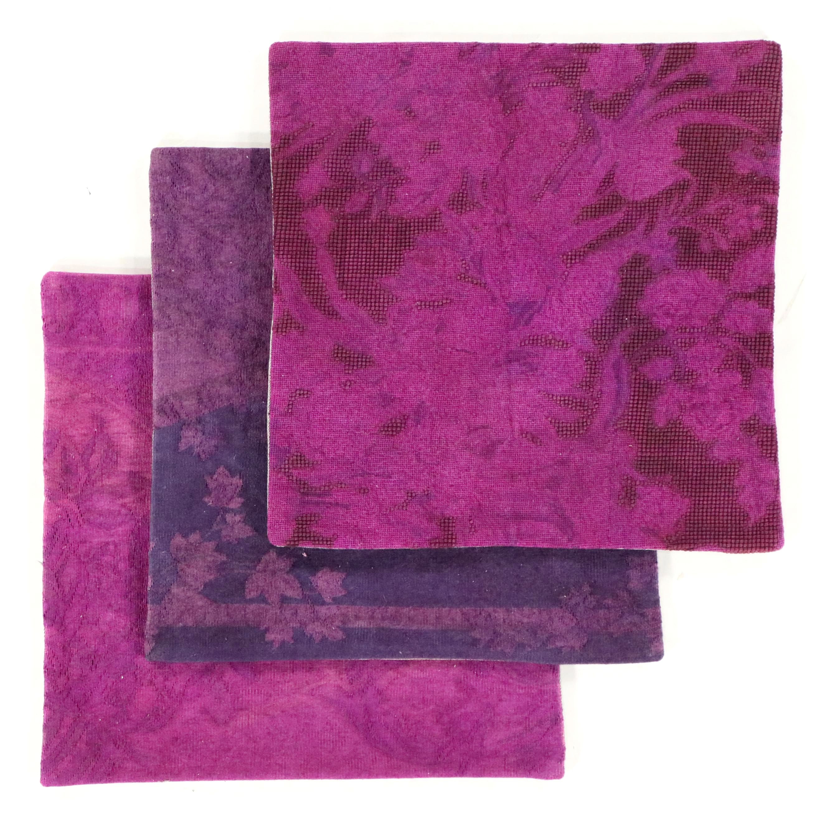 Three Handwoven Turkish Rug Faced Throw Pillow Covers