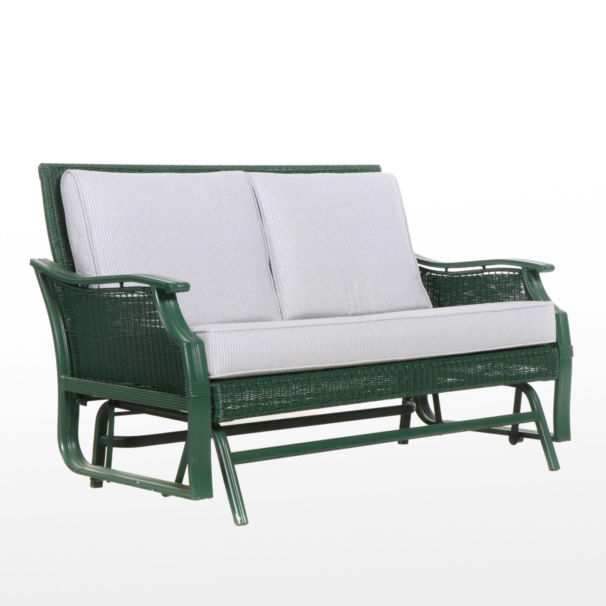 Hampton Bay Faux Rattan Wicker Patio Sofa Glider, 21st Century