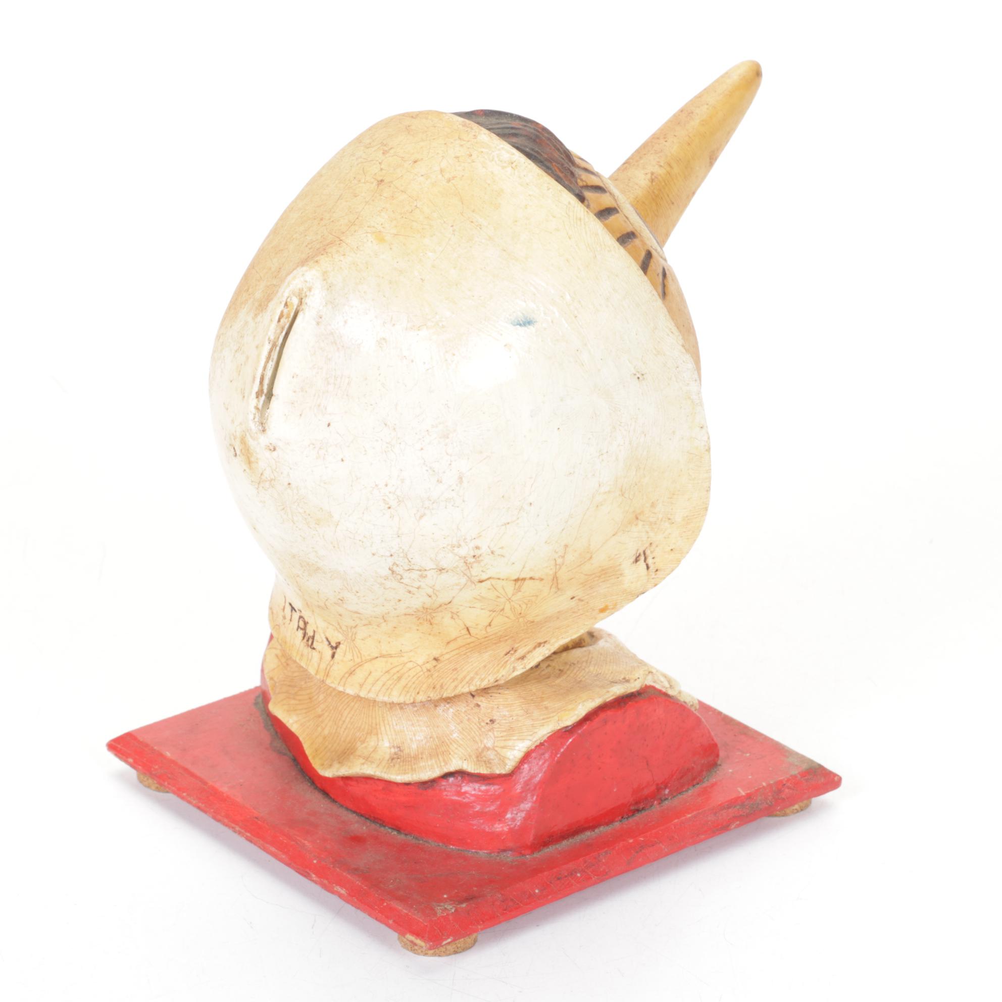 Hand Crafted Italian Pinocchio Bank & Richard Nixon Candle