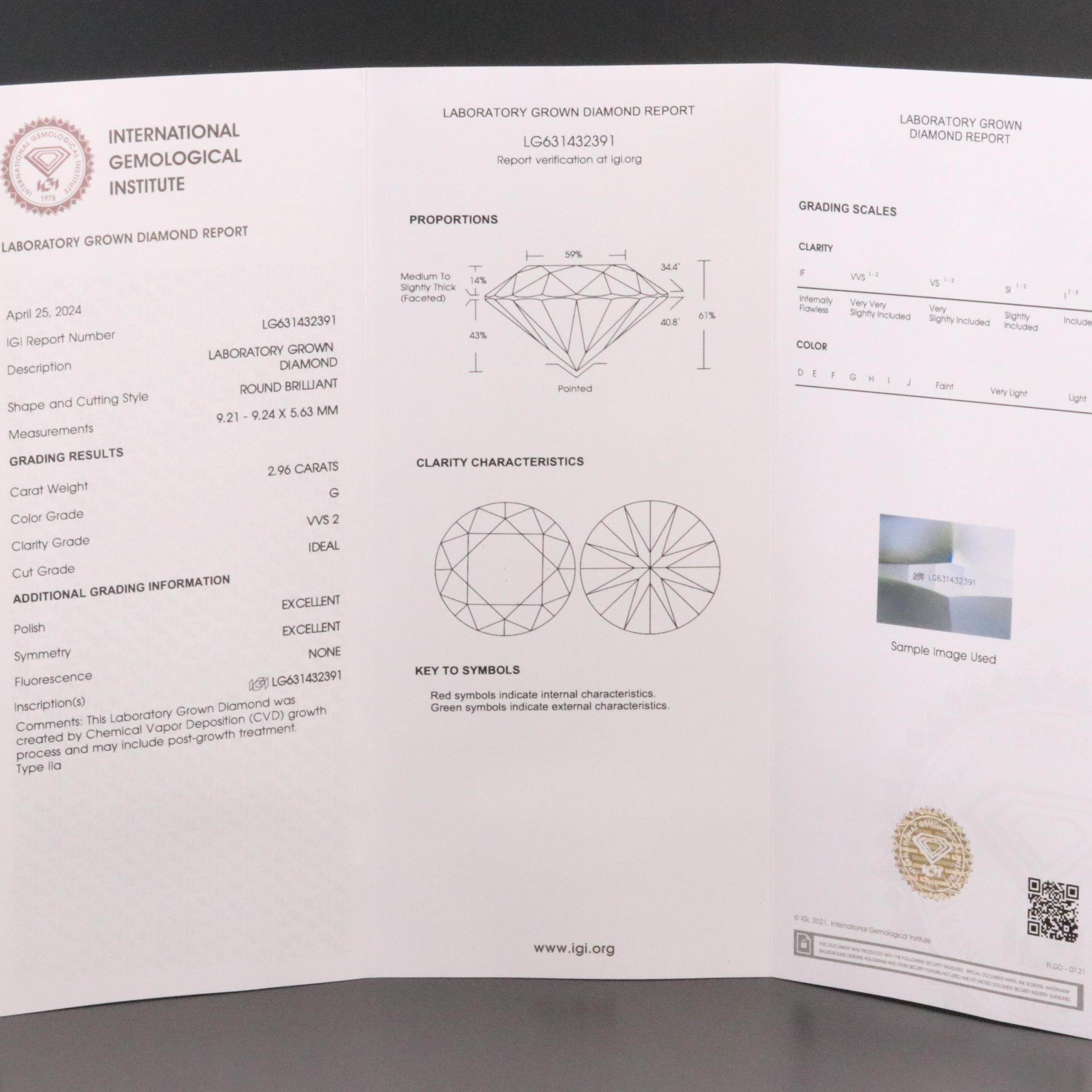 18K 2.96 CT Lab Grown Diamond Ring with IGI Report