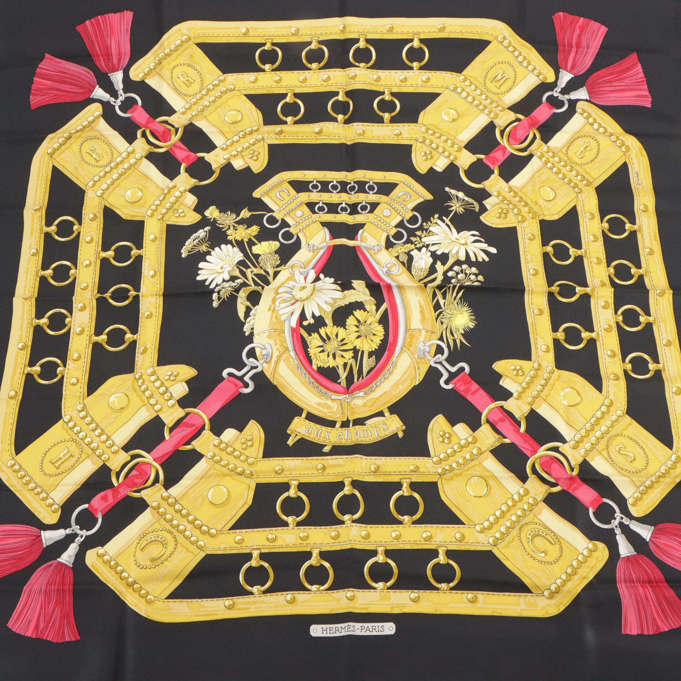 Hermès "Aux Champs" Silk Twill Scarf 90