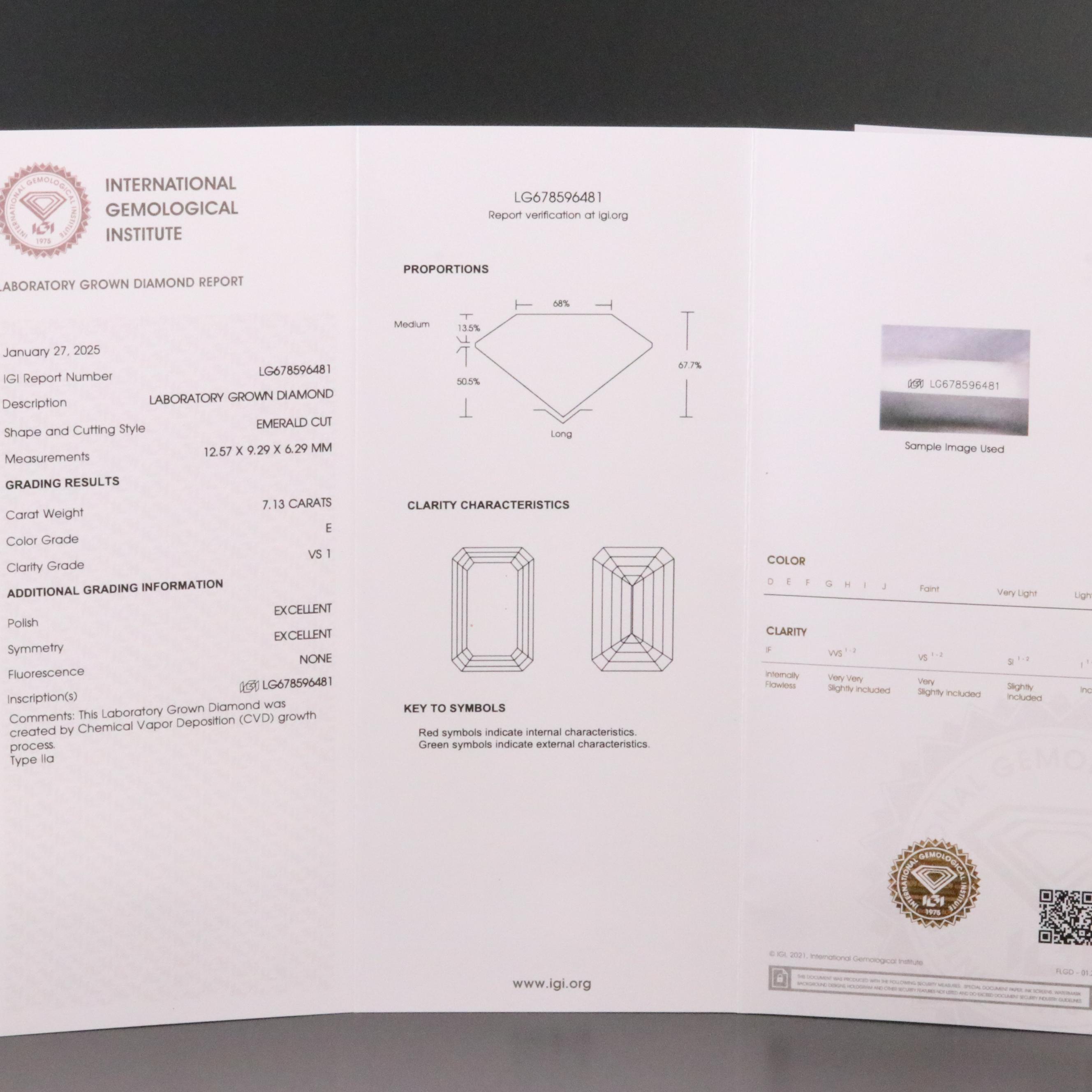 18K 7.13 CT Lab Grown Diamond Solitaire Ring with IGI Report