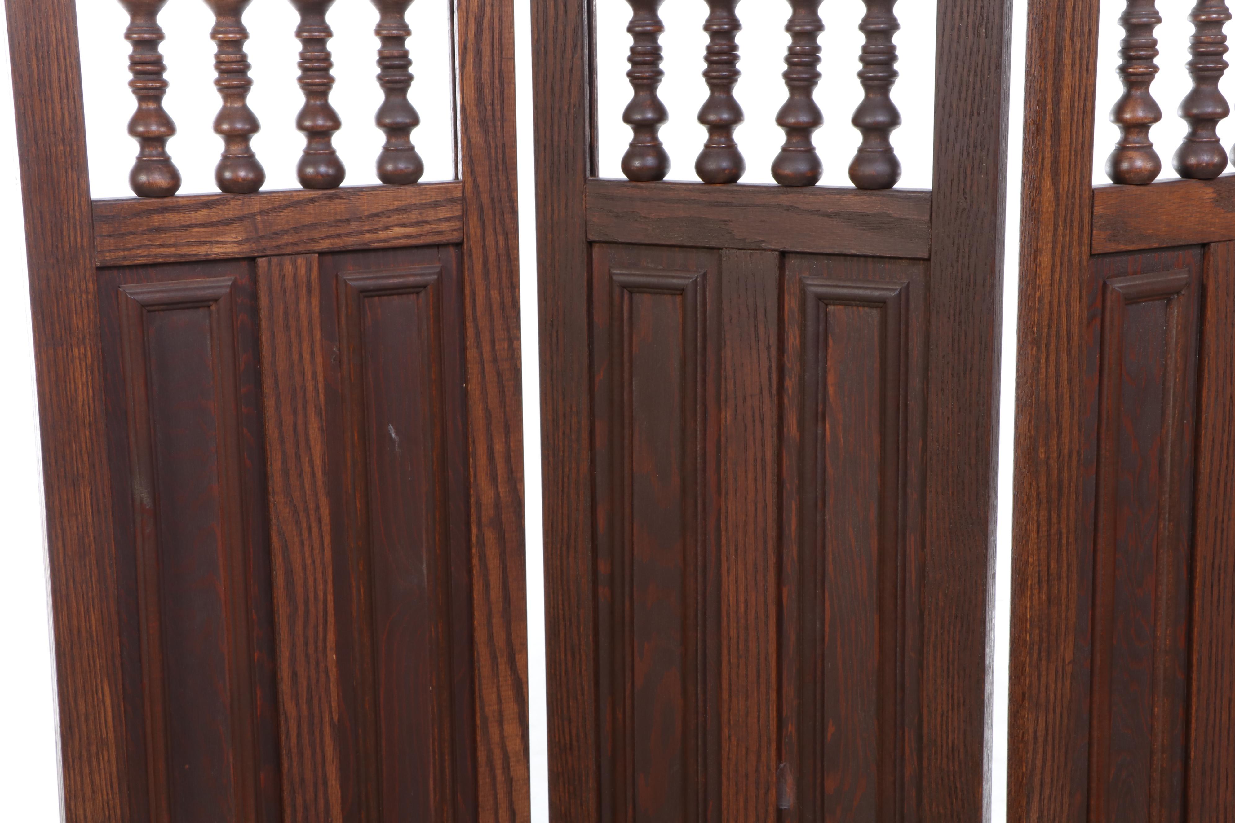 Victorian Gothic Revival Style Four-Panel Walnut Screen