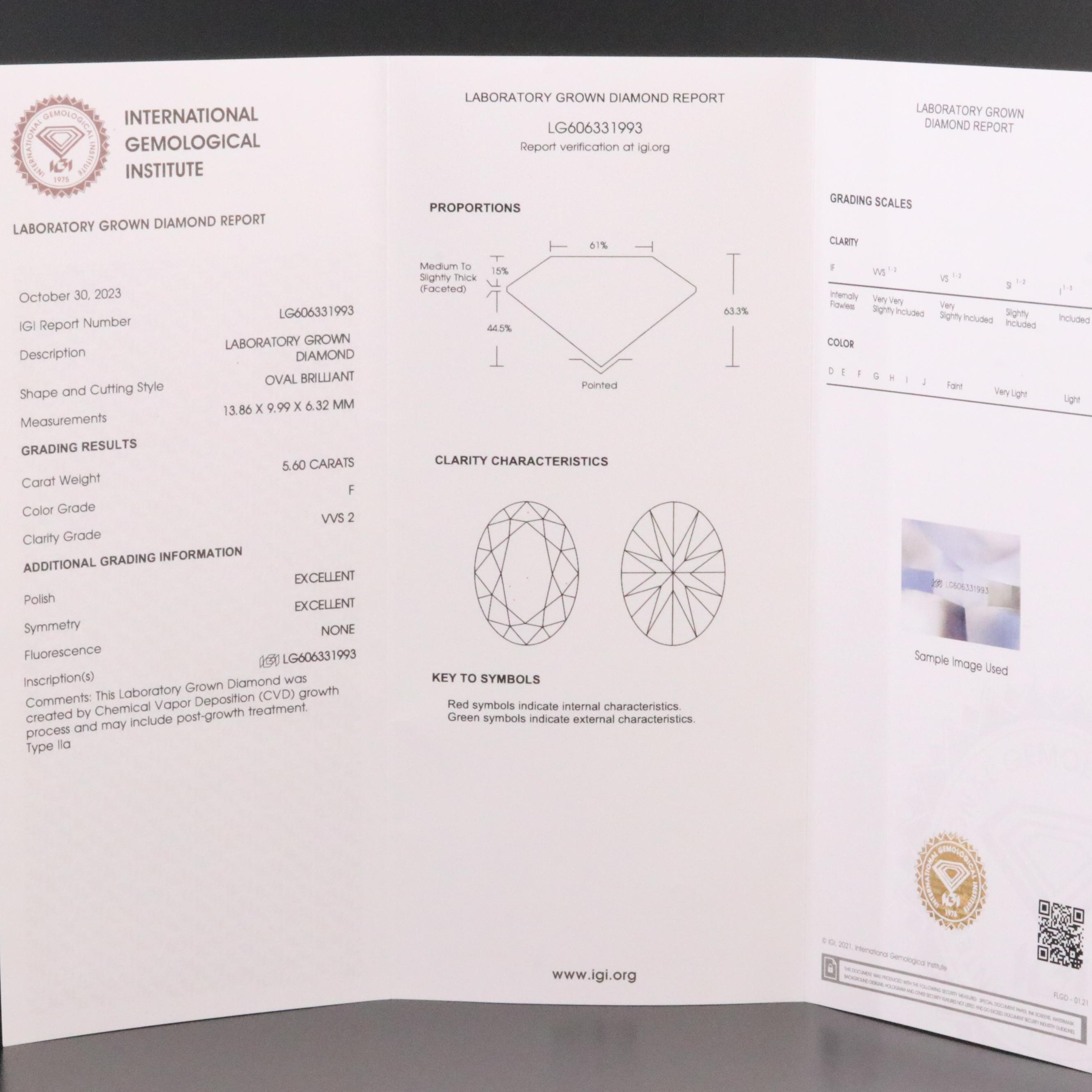 14K 5.60 CT Lab Grown Diamond Pendant Necklace with IGI Report