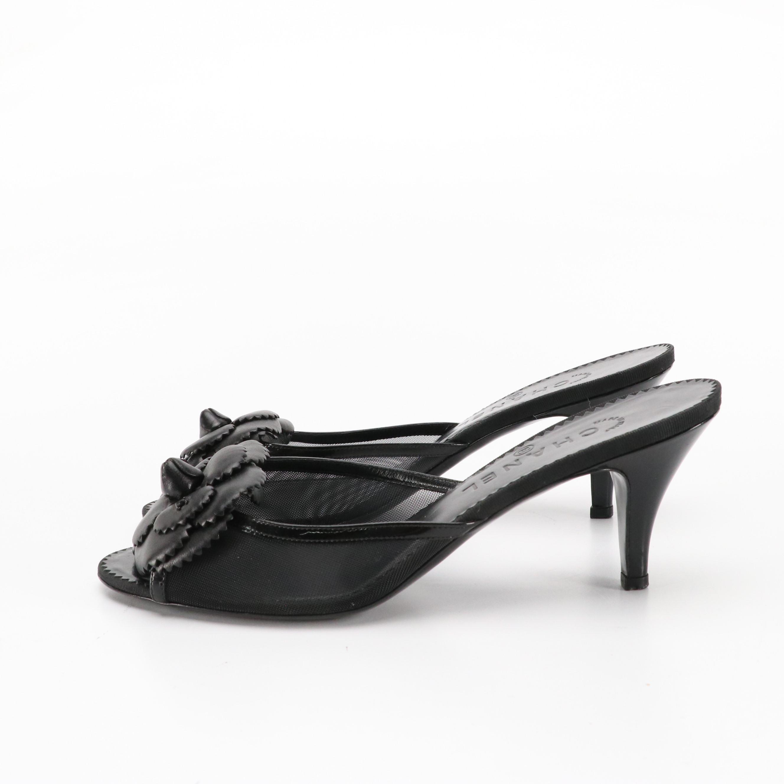 Chanel Camellia Mules in Black Mesh and Calfskin Leather