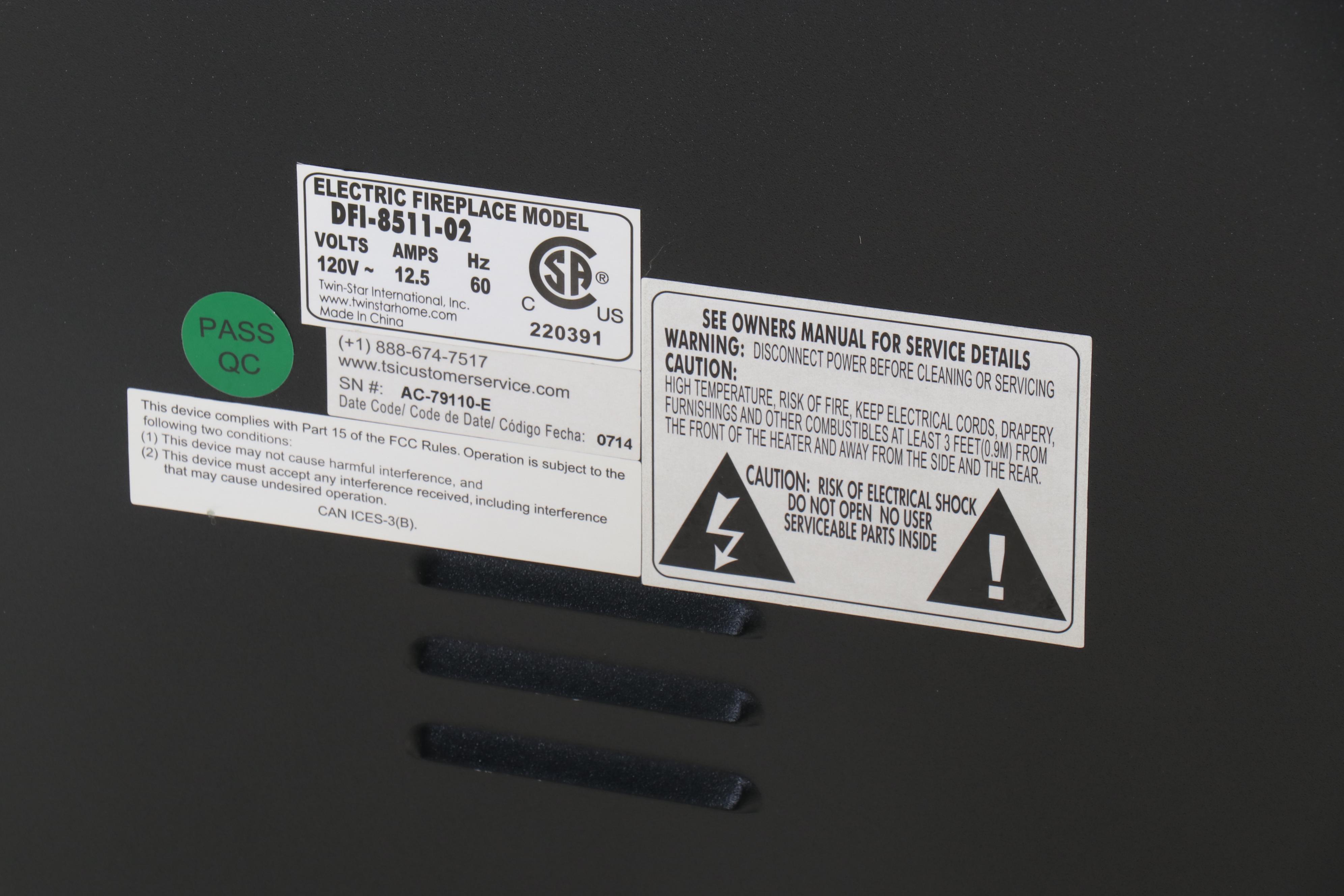 Twin-Star International Model DFI-8511-02 Electric Fireplace