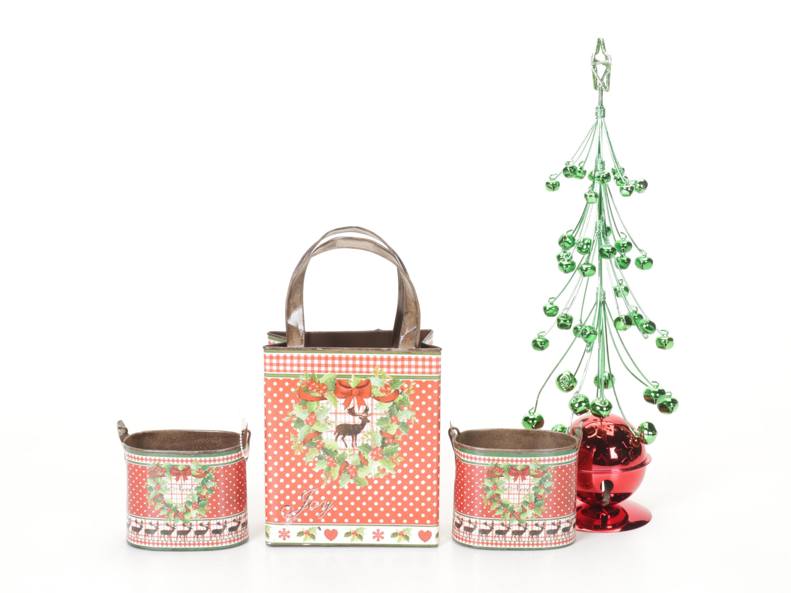 Jingle Bell Christmas Tree with Mikasa Mugs, Tin Boxes, Santa Figurine and More