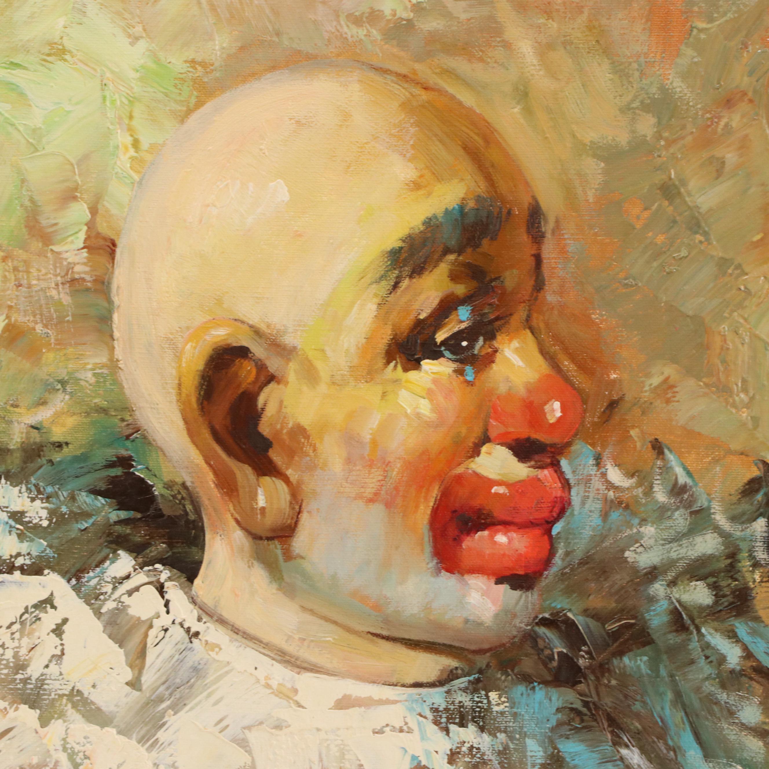 William Moninet Oil Portrait of Clown, Late 20th Century