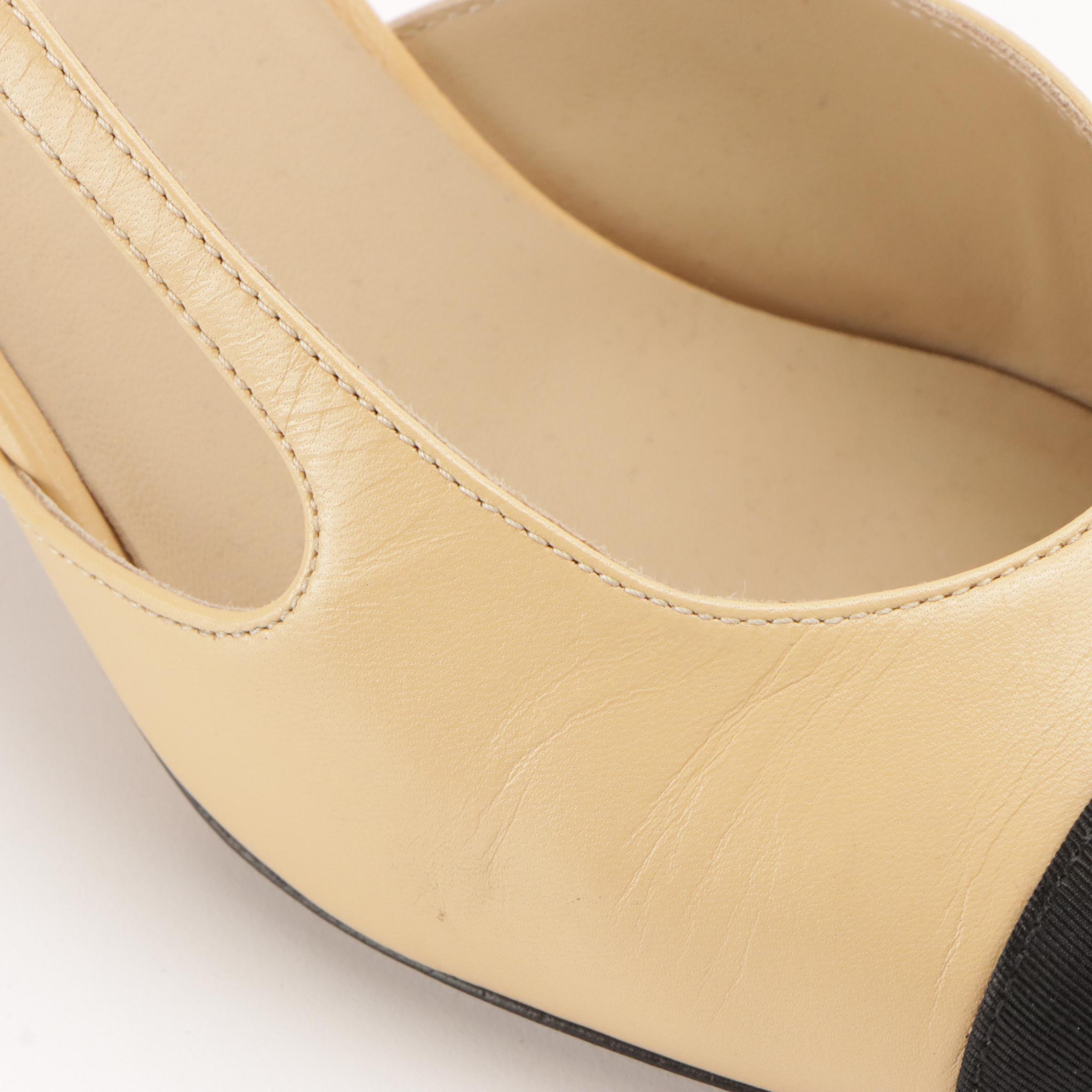 Chanel Two-Tone Slingback Pumps in Goatskin and Grosgrain with Box
