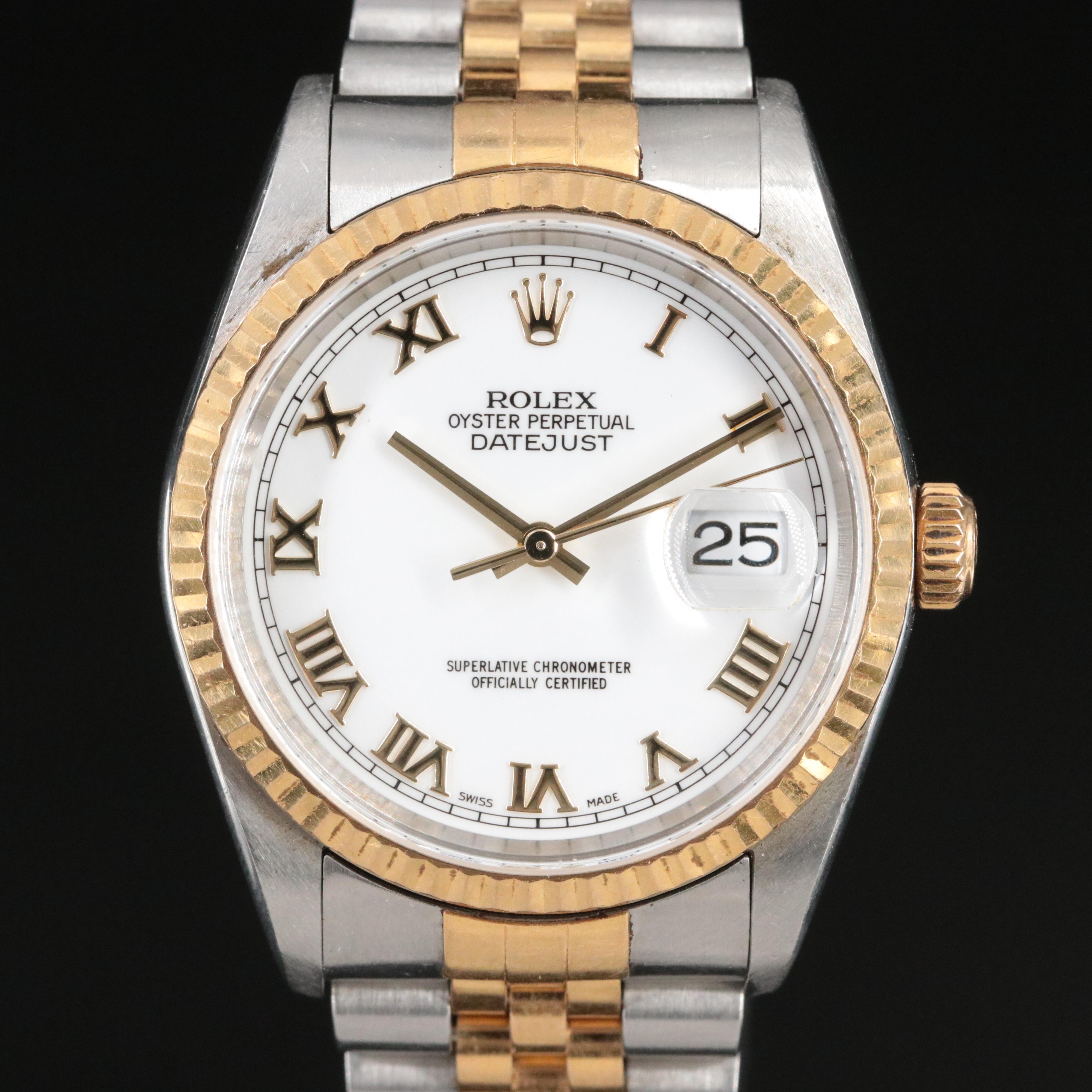2002 Rolex Datejust White Roman Dial Watch